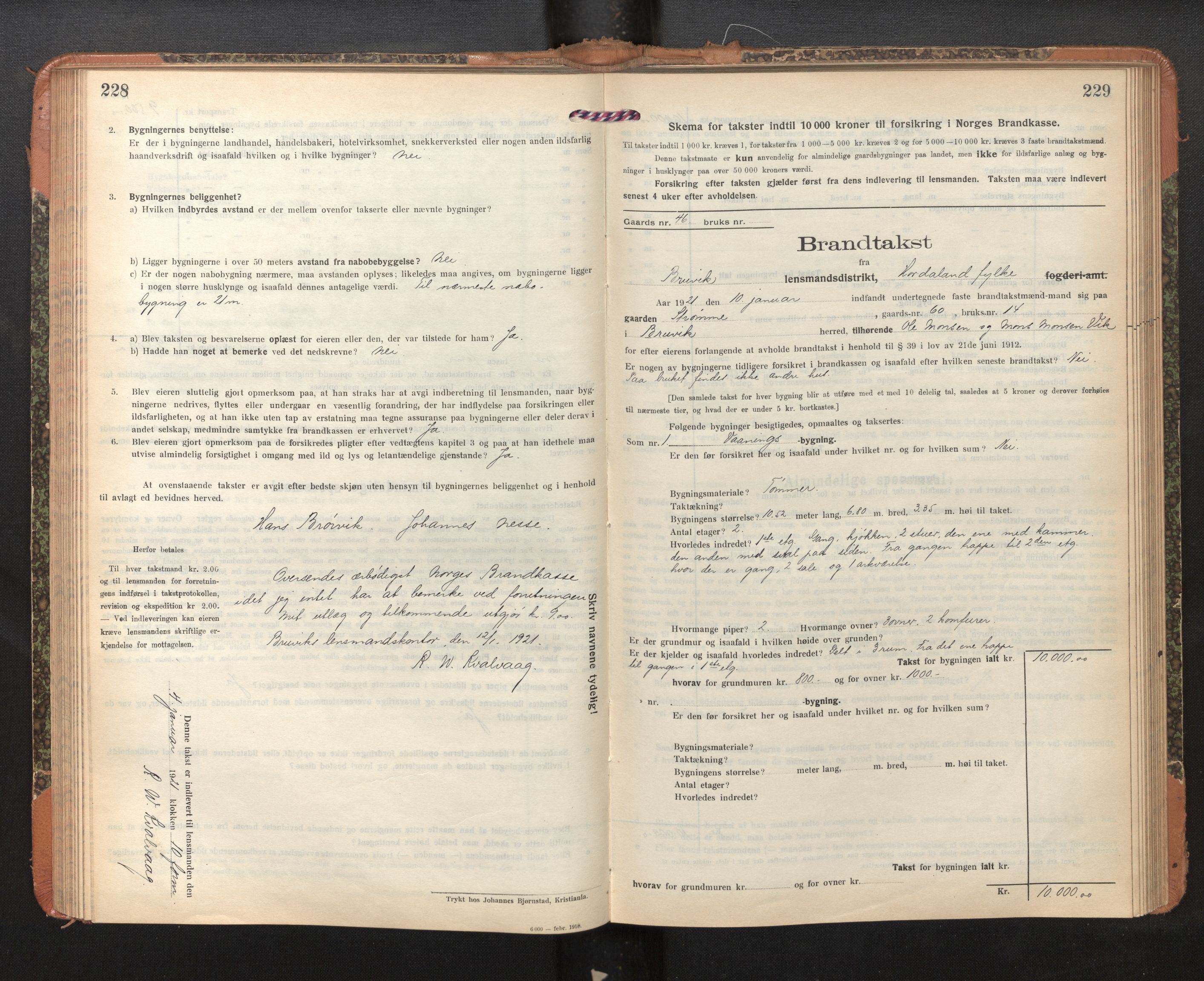 Lensmannen i Bruvik, AV/SAB-A-31301/0012/L0009: Branntakstprotokoll, skjematakst, 1918-1925, s. 228-229
