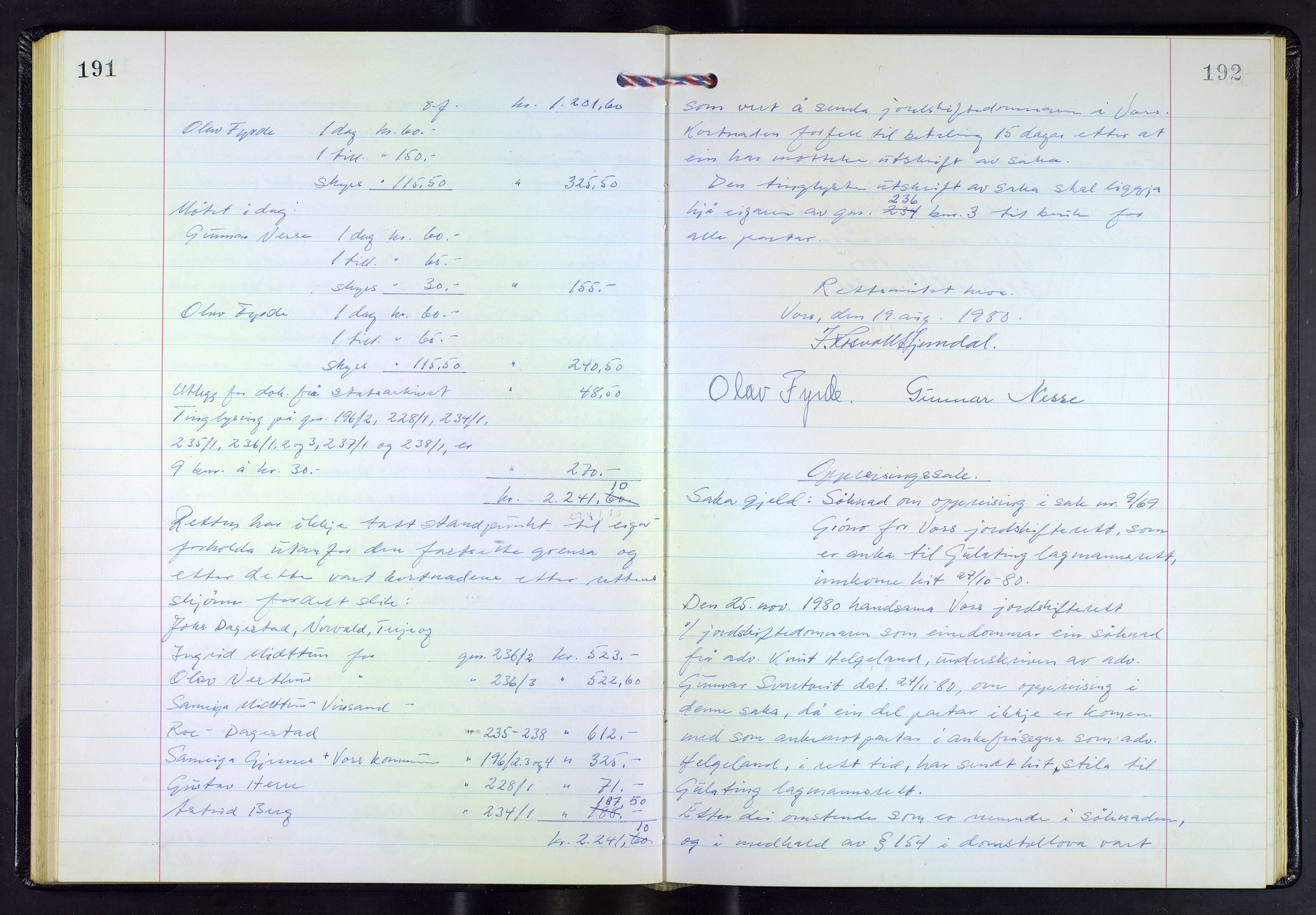 Hordaland jordskiftedøme - V Voss jordskiftedistrikt, AV/SAB-A-7201/A/Aa/L0048: Forhandlingsprotokoll, 1975-1980, s. 191-192