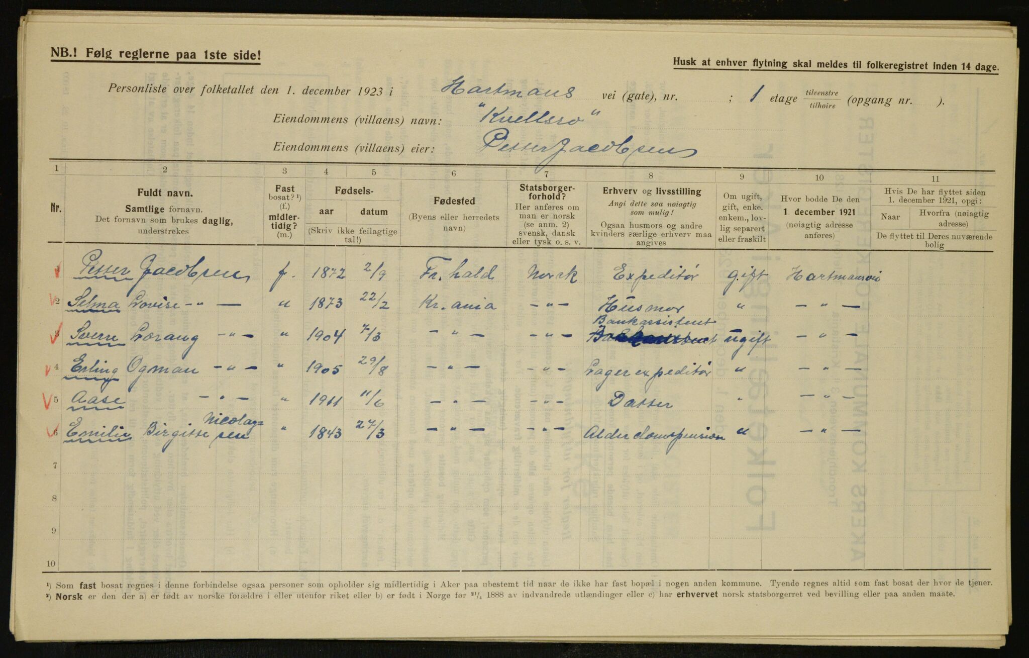 , Kommunal folketelling 1.12.1923 for Aker, 1923, s. 7018