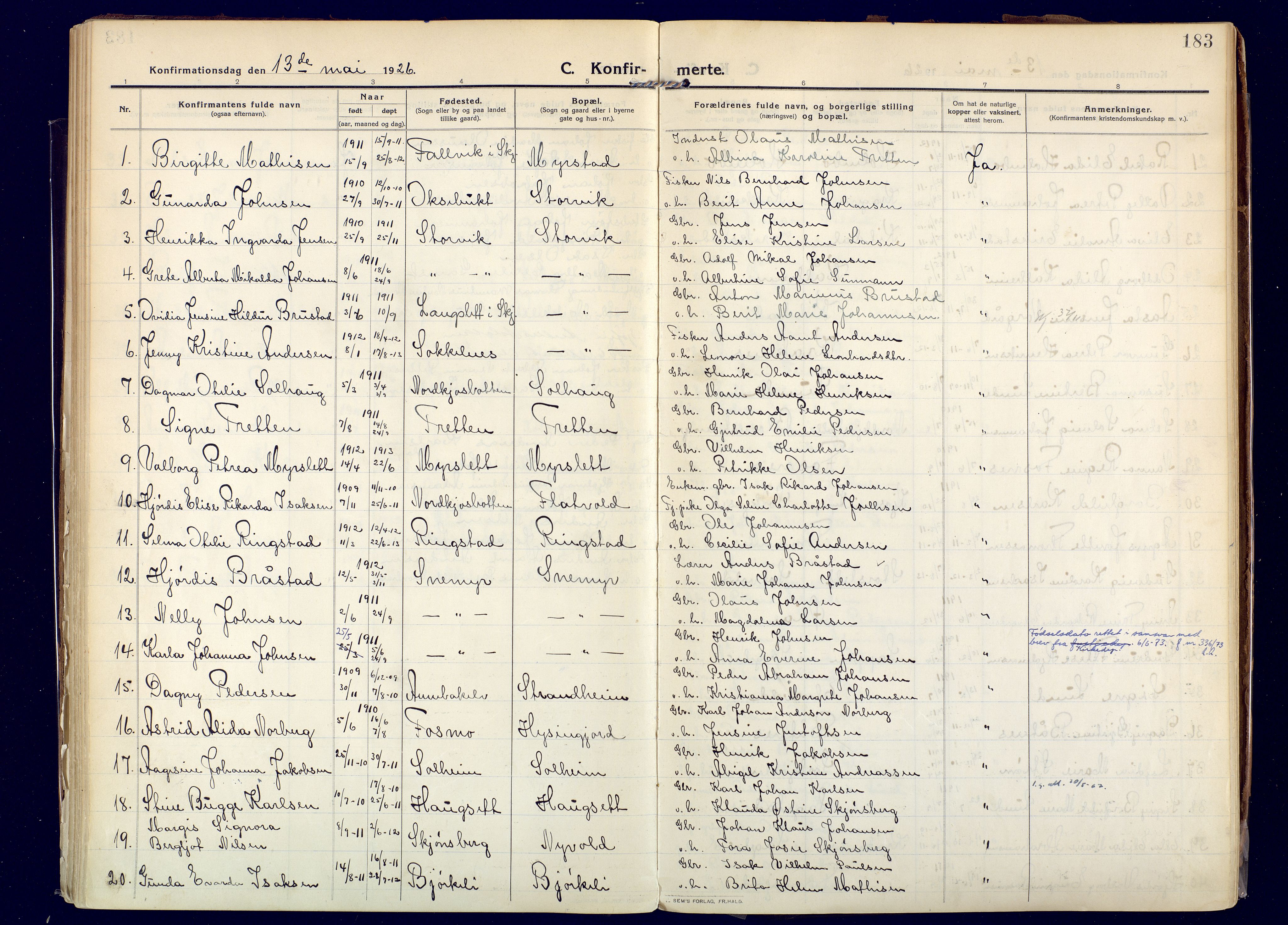 Skjervøy sokneprestkontor, AV/SATØ-S-1300/H/Ha/Haa: Ministerialbok nr. 20, 1911-1931, s. 183