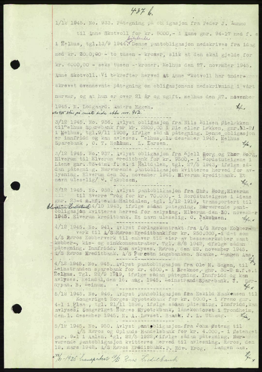Gauldal sorenskriveri, SAT/A-0014/1/2/2C: Pantebok nr. A1a, 1945-1945, Dagboknr: 933/1945