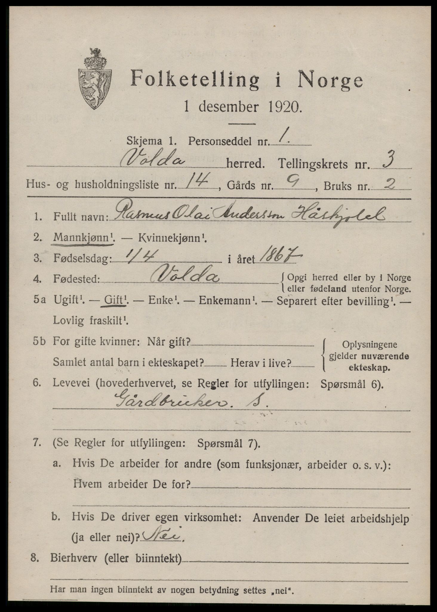 SAT, Folketelling 1920 for 1519 Volda herred, 1920, s. 2504