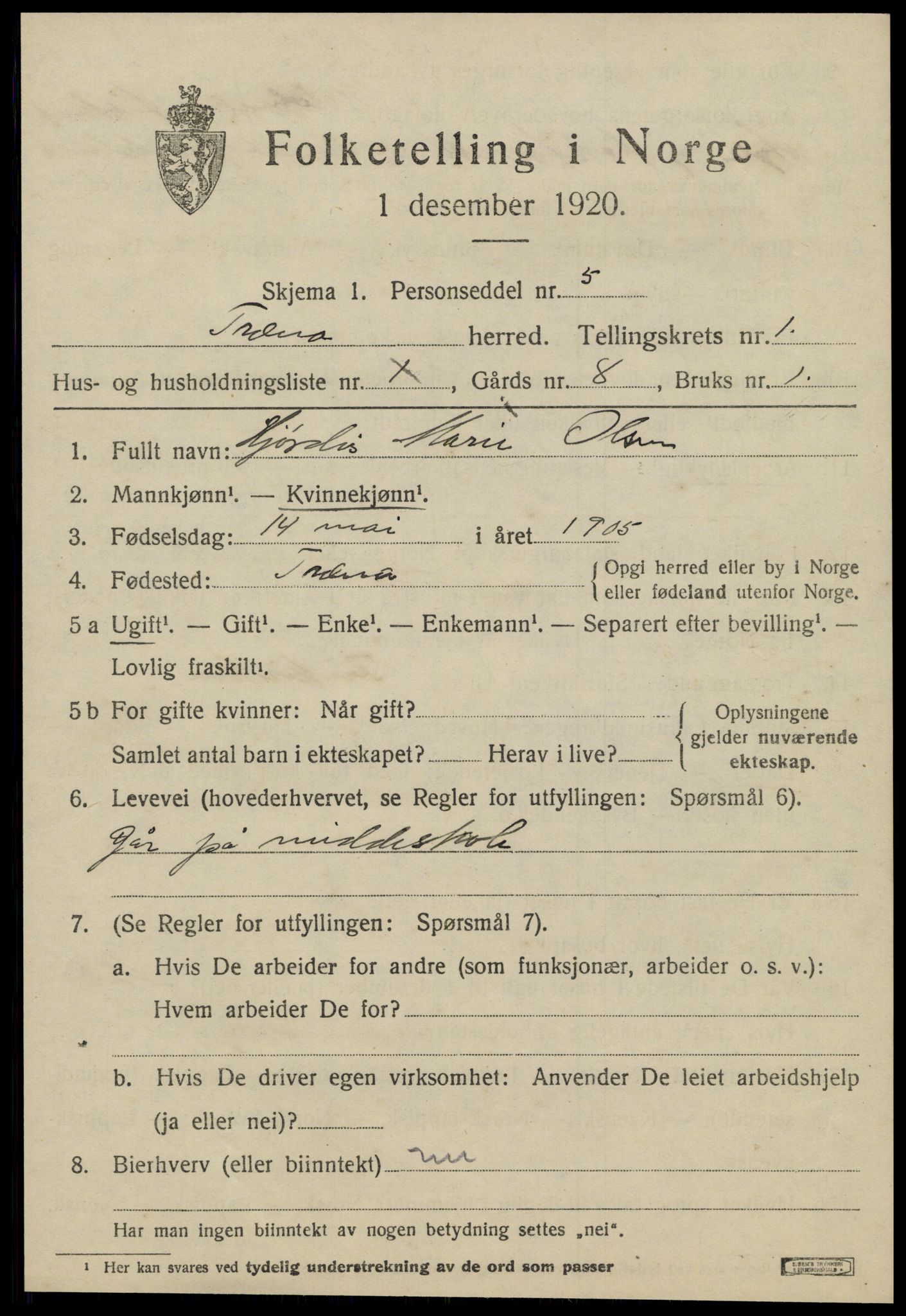 SAT, Folketelling 1920 for 1835 Træna herred, 1920, s. 264