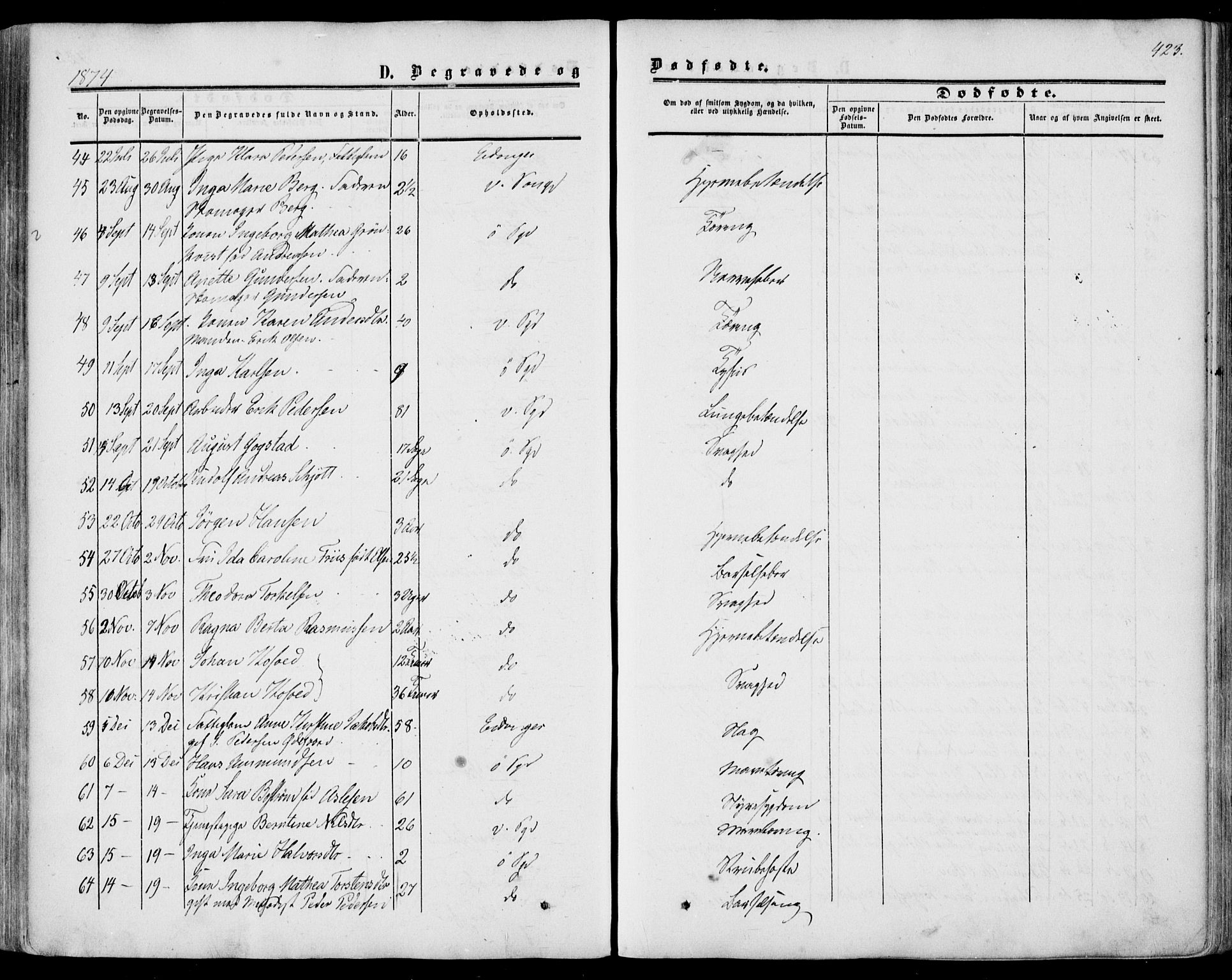 Porsgrunn kirkebøker , AV/SAKO-A-104/F/Fa/L0007: Ministerialbok nr. 7, 1858-1877, s. 423
