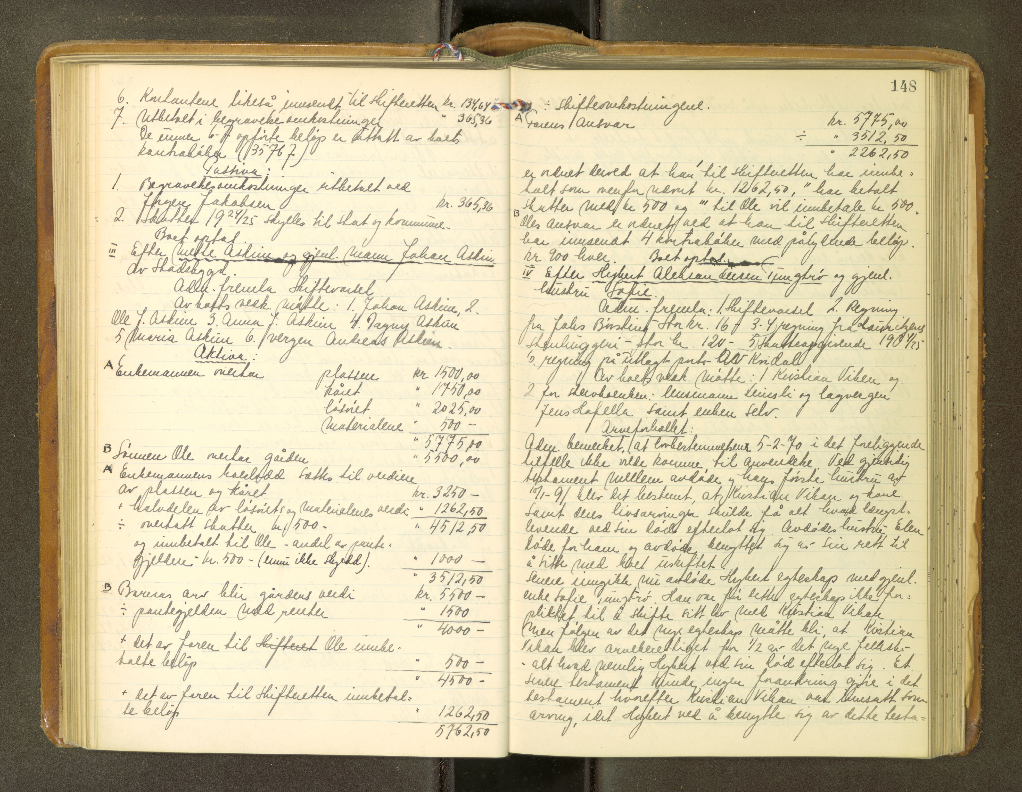 Fosen sorenskriveri, AV/SAT-A-1107/1/3/3B/L0013: Skiftebehandlingsprotokoll, 1923-1927, s. 148