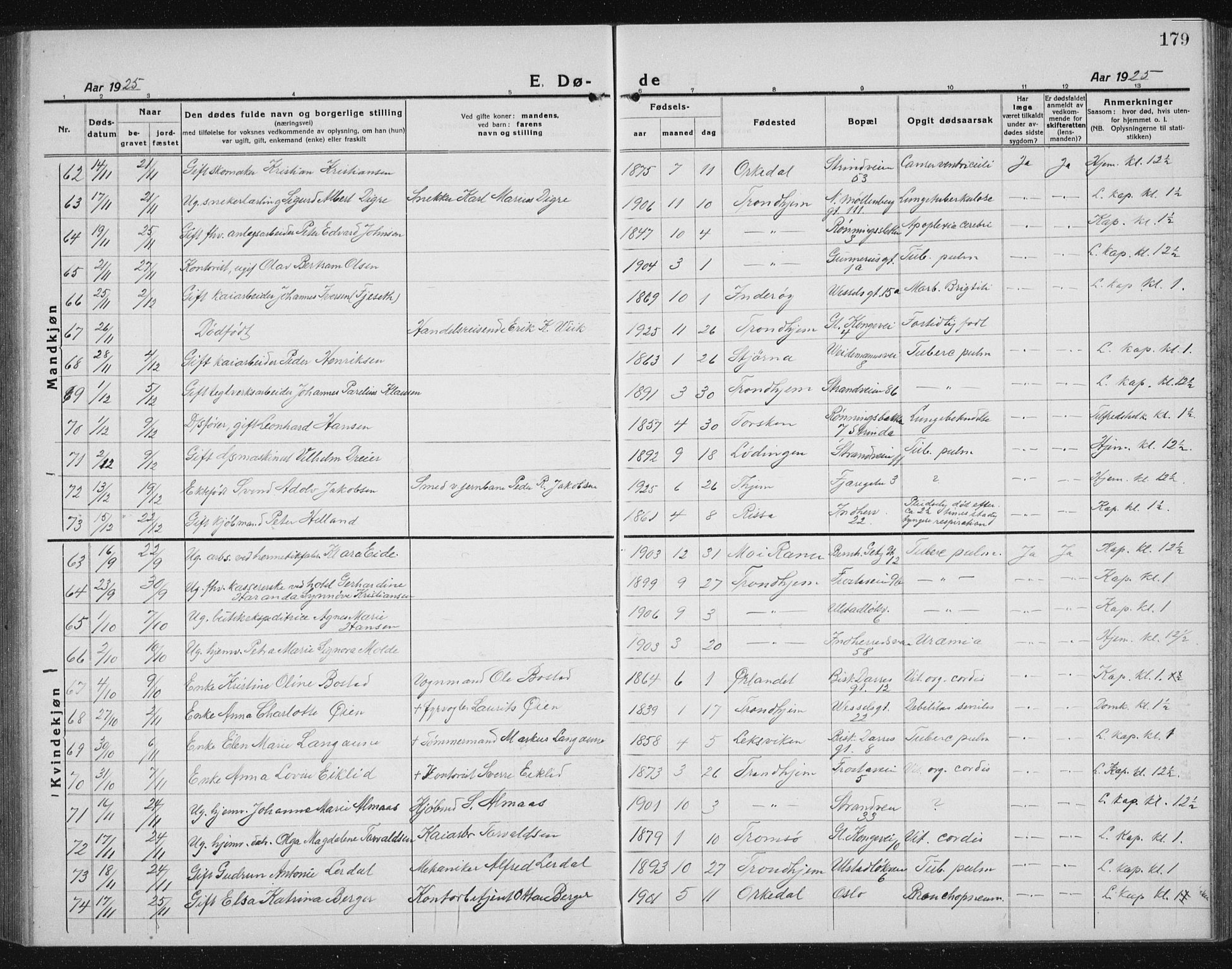 Ministerialprotokoller, klokkerbøker og fødselsregistre - Sør-Trøndelag, AV/SAT-A-1456/605/L0260: Klokkerbok nr. 605C07, 1922-1942, s. 179