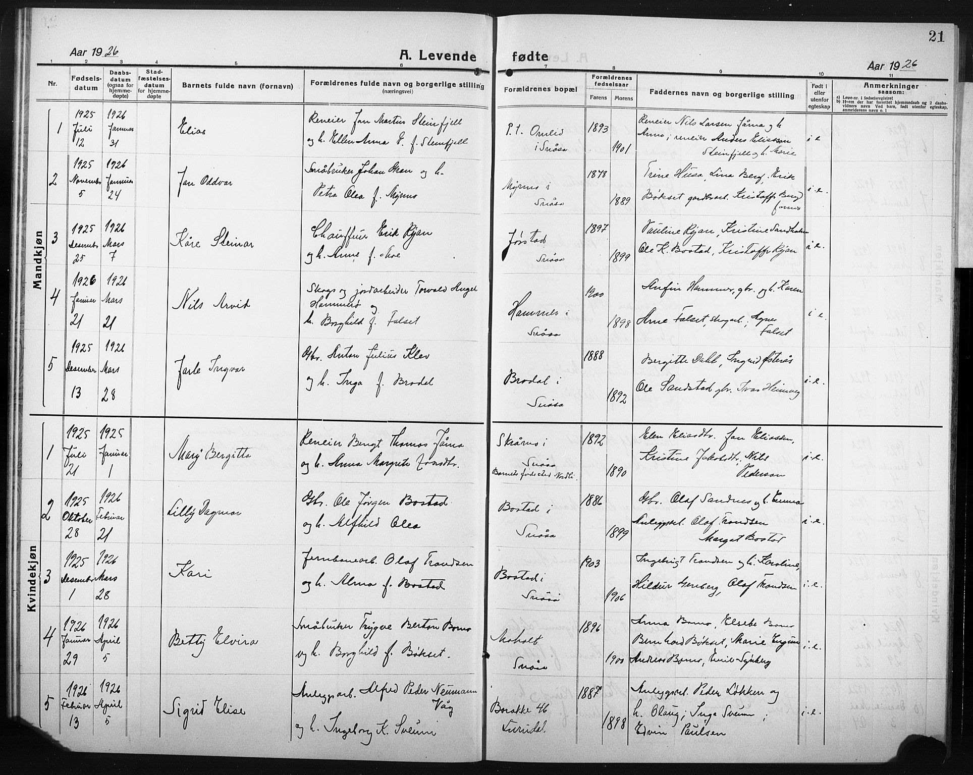 Ministerialprotokoller, klokkerbøker og fødselsregistre - Nord-Trøndelag, AV/SAT-A-1458/749/L0480: Klokkerbok nr. 749C02, 1924-1932, s. 21