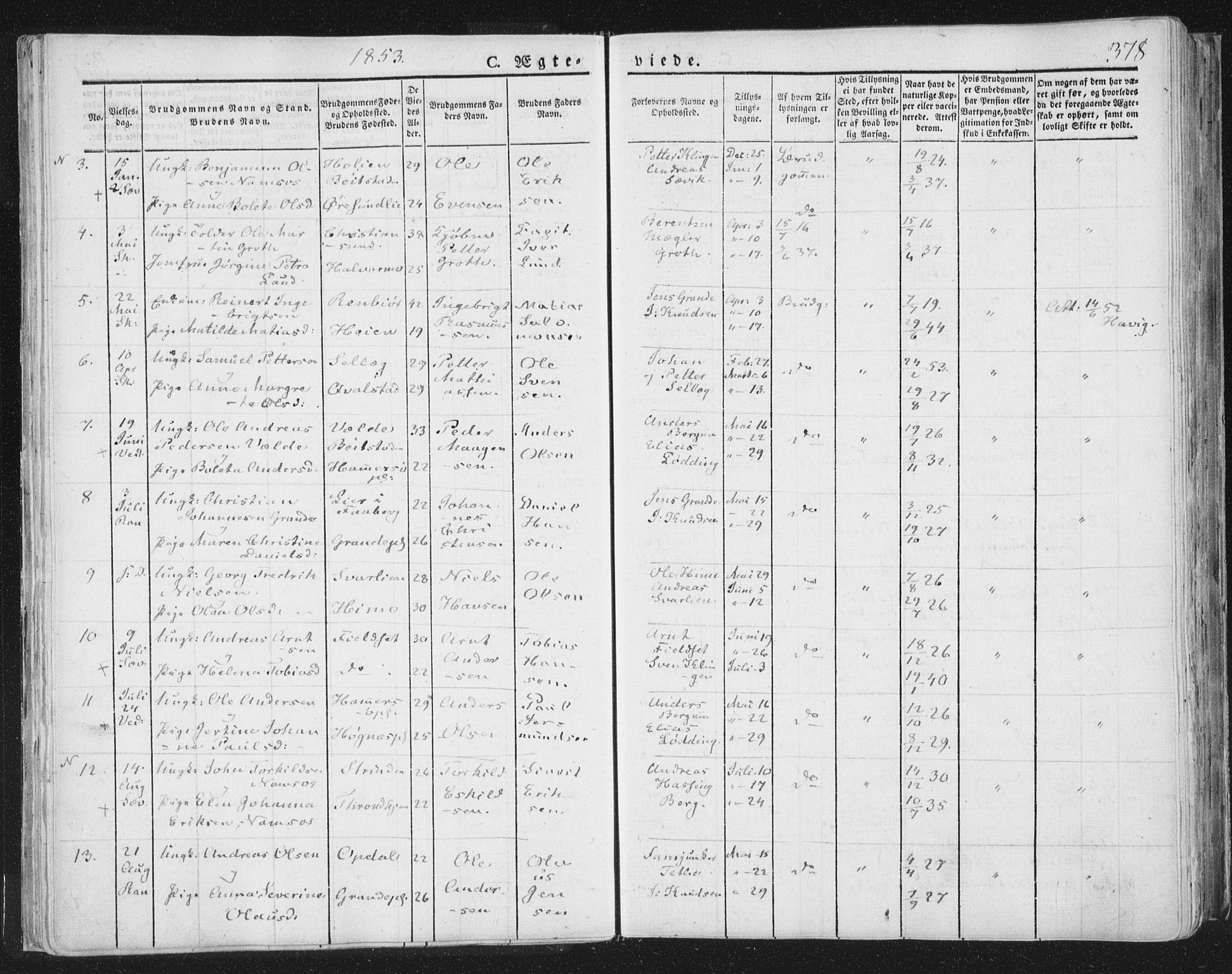 Ministerialprotokoller, klokkerbøker og fødselsregistre - Nord-Trøndelag, AV/SAT-A-1458/764/L0552: Ministerialbok nr. 764A07b, 1824-1865, s. 378