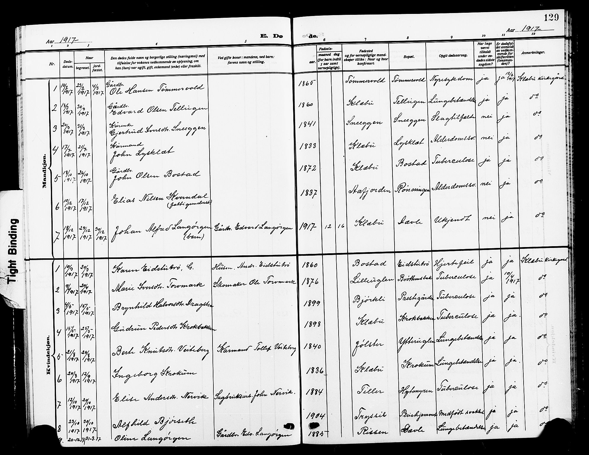 Ministerialprotokoller, klokkerbøker og fødselsregistre - Sør-Trøndelag, AV/SAT-A-1456/618/L0453: Klokkerbok nr. 618C04, 1907-1925, s. 129