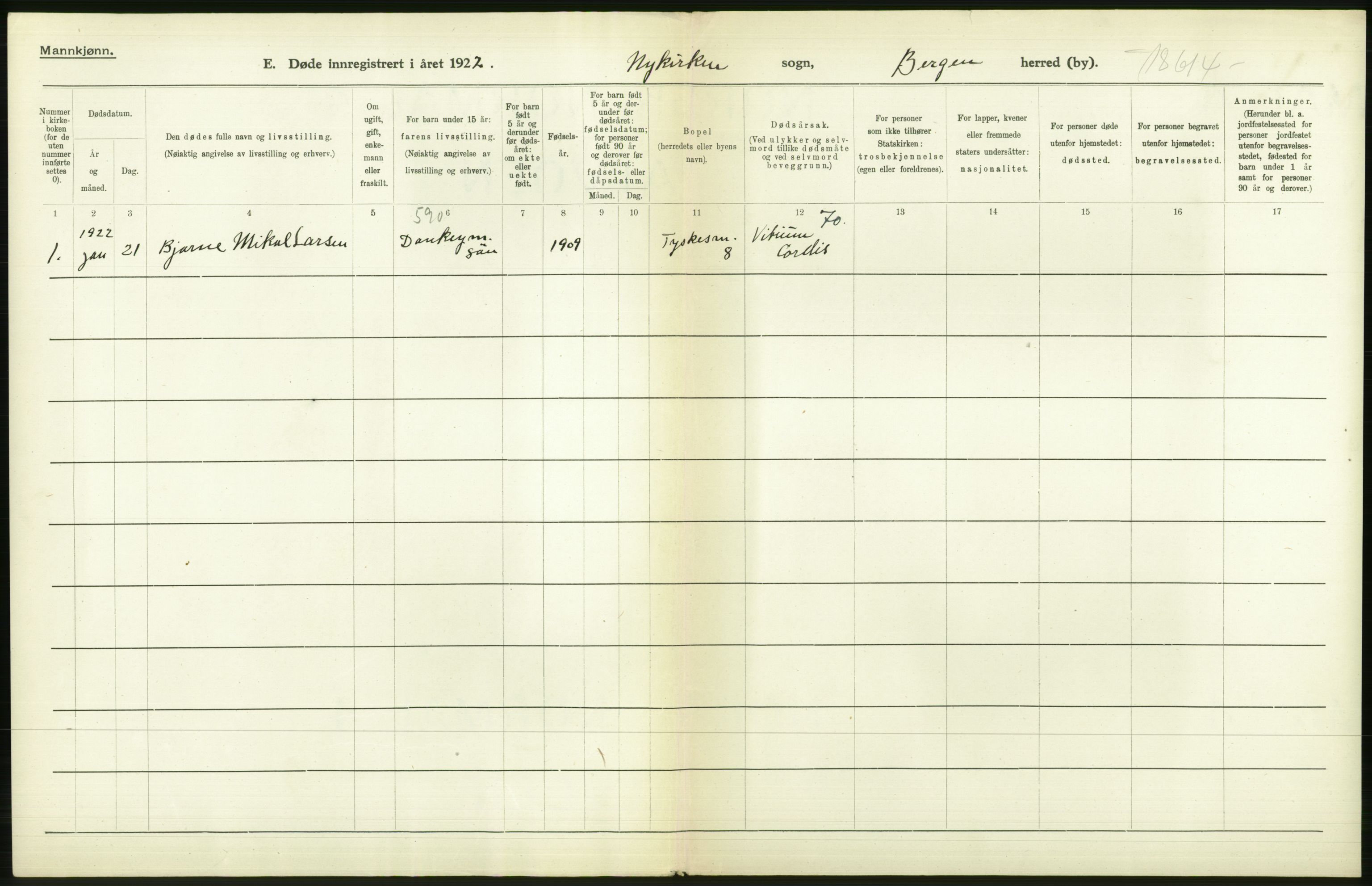 Statistisk sentralbyrå, Sosiodemografiske emner, Befolkning, AV/RA-S-2228/D/Df/Dfc/Dfcb/L0030: Bergen: Gifte, døde, dødfødte., 1922, s. 584