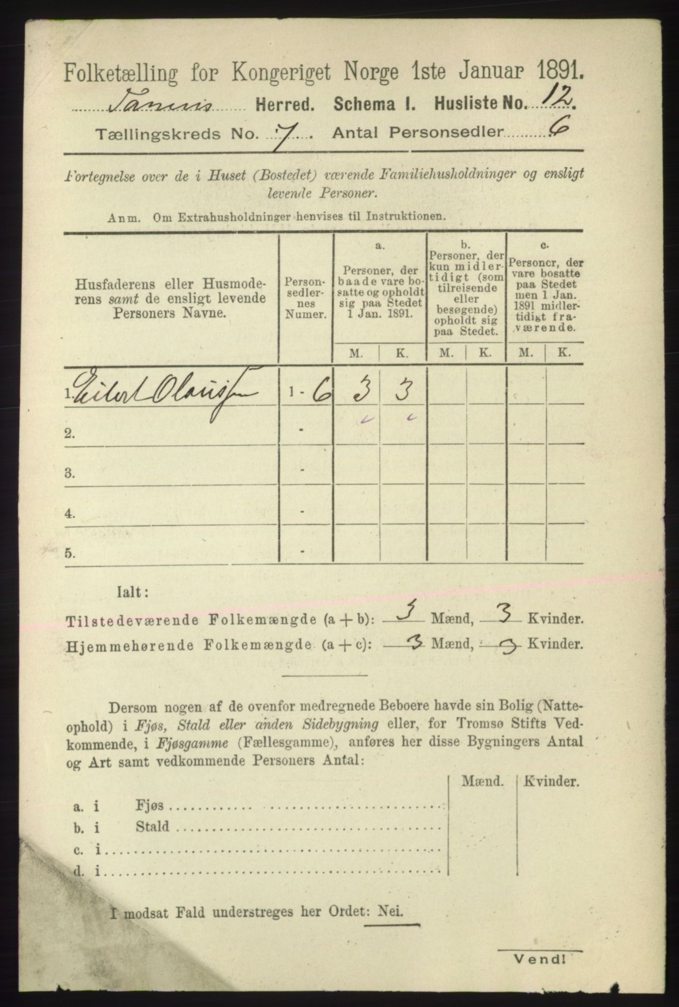 RA, Folketelling 1891 for 2025 Tana herred, 1891, s. 3084