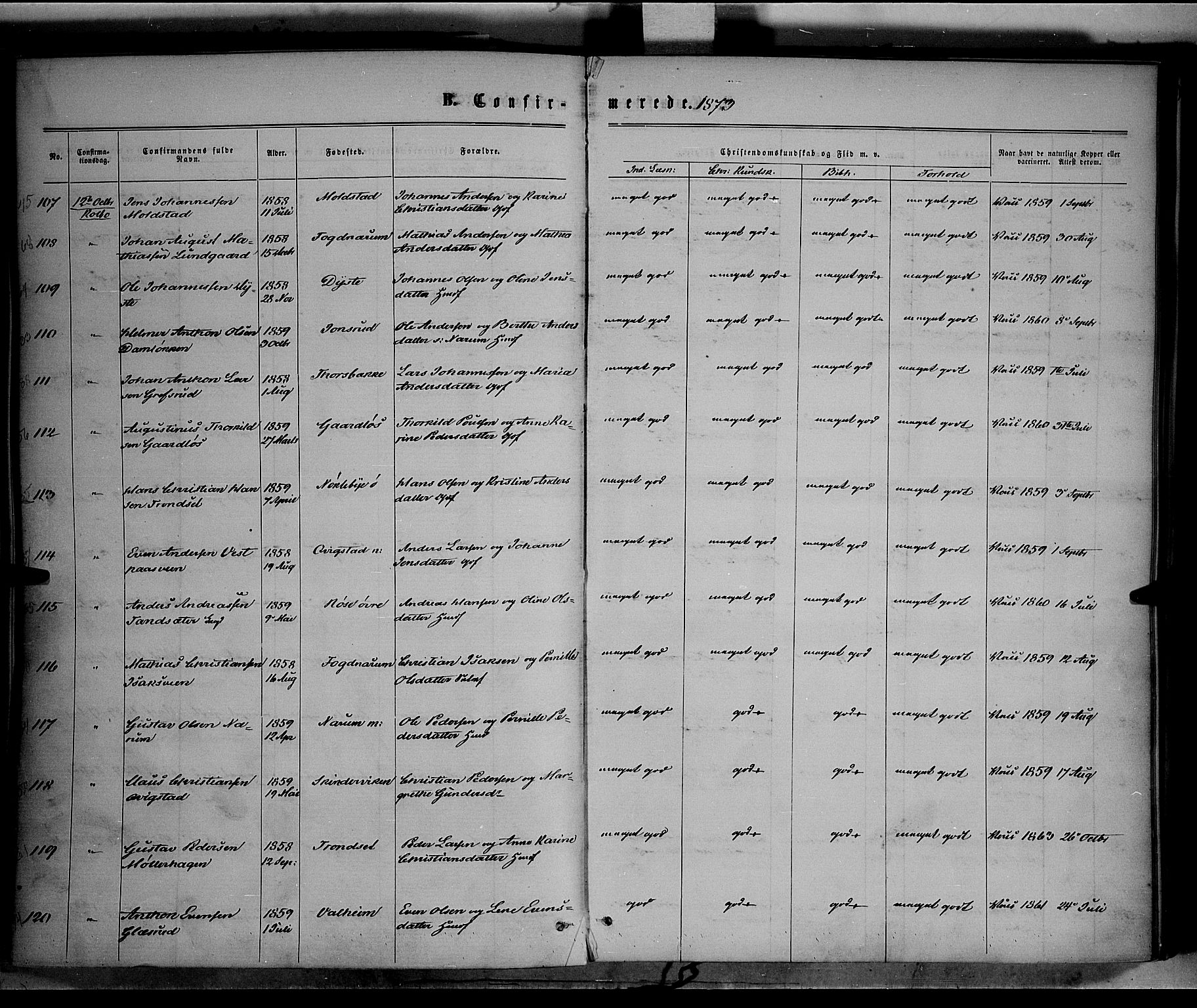 Vestre Toten prestekontor, AV/SAH-PREST-108/H/Ha/Haa/L0008: Ministerialbok nr. 8, 1870-1877, s. 157b
