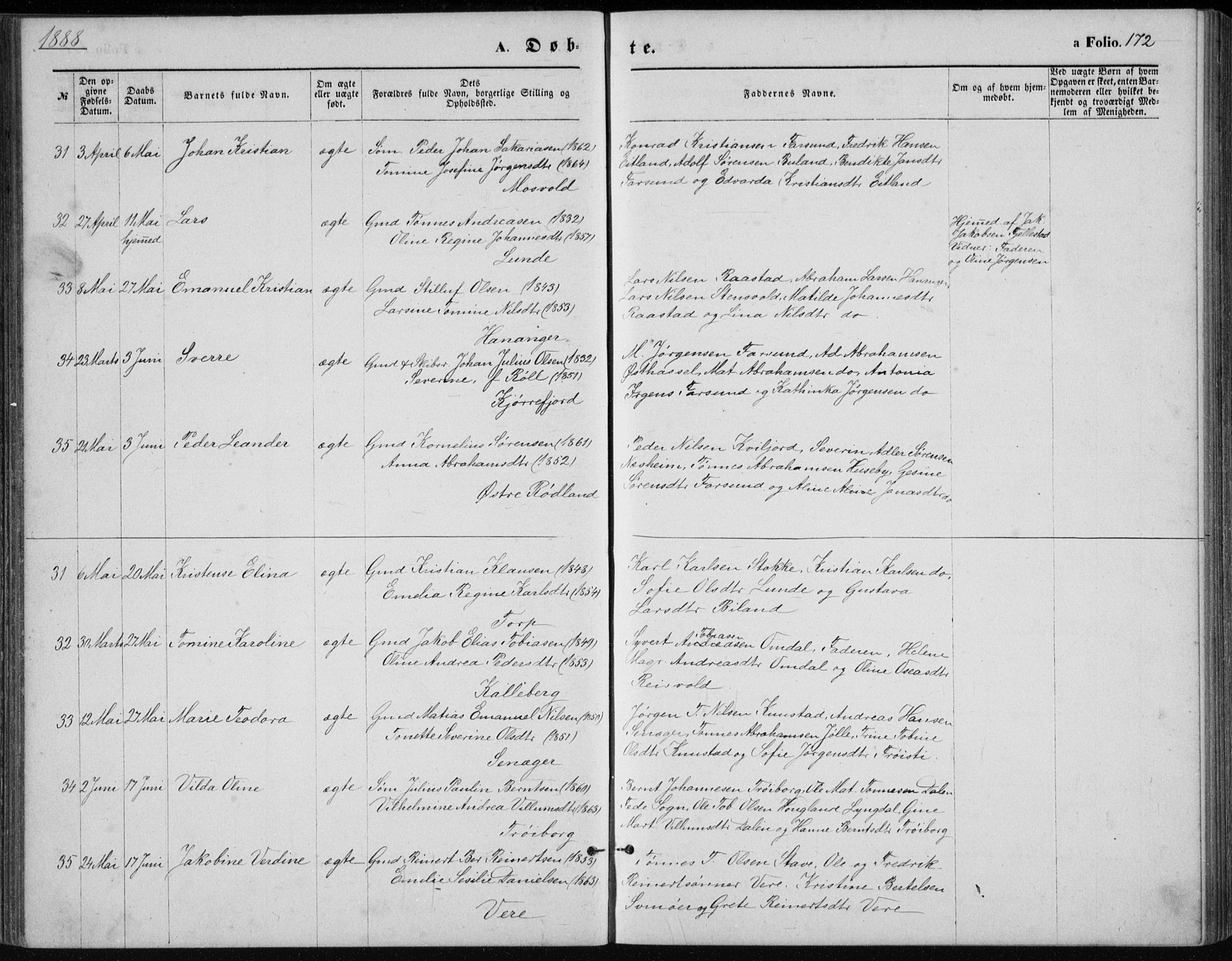 Lista sokneprestkontor, AV/SAK-1111-0027/F/Fb/L0004: Klokkerbok nr. B 4, 1877-1891, s. 172