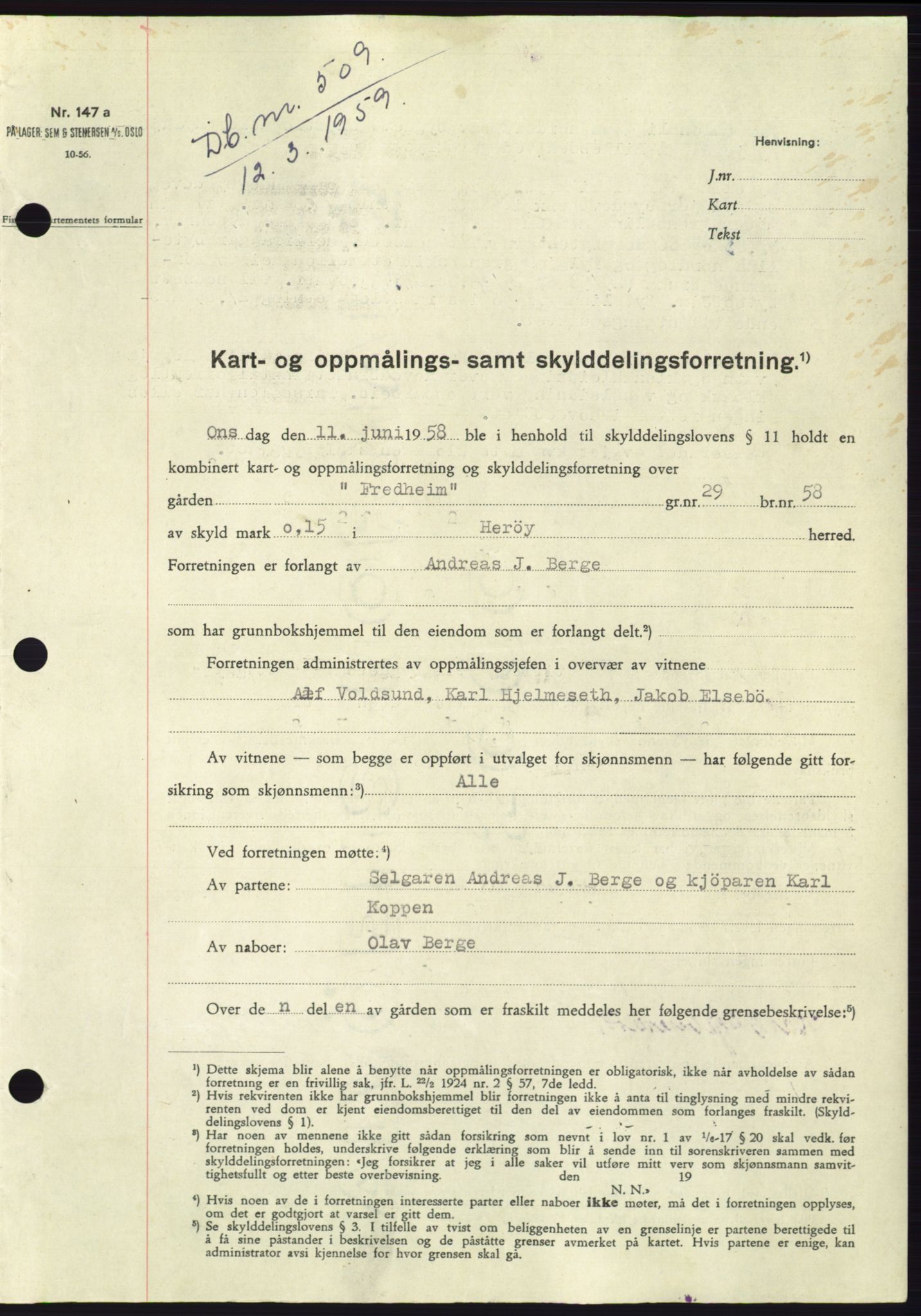 Søre Sunnmøre sorenskriveri, SAT/A-4122/1/2/2C/L0112: Pantebok nr. 38A, 1959-1959, Dagboknr: 509/1959