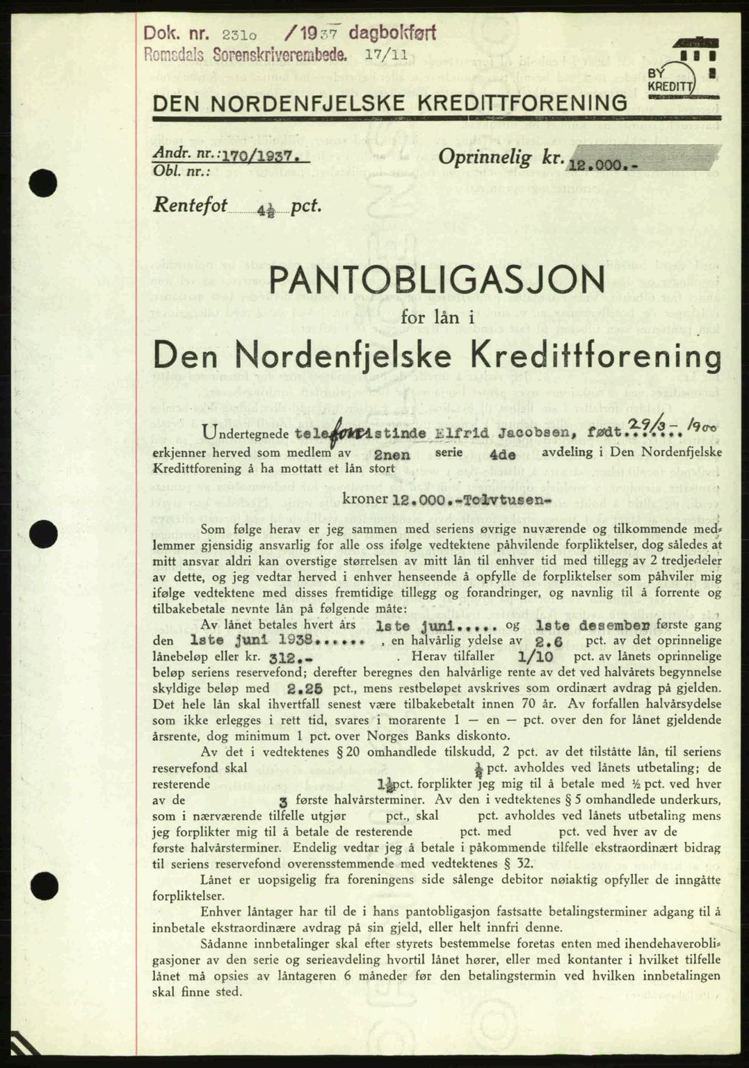 Romsdal sorenskriveri, SAT/A-4149/1/2/2C: Pantebok nr. B1, 1936-1939, Dagboknr: 2310/1937