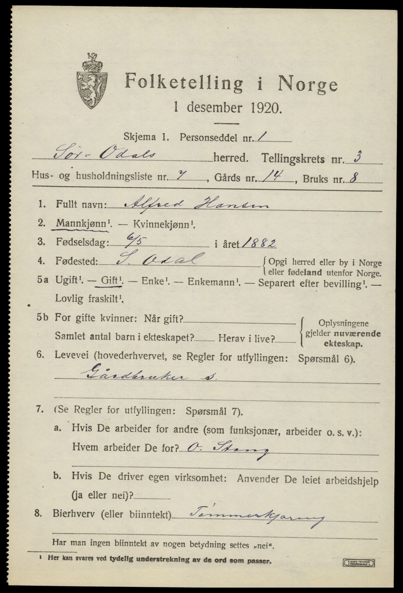 SAH, Folketelling 1920 for 0419 Sør-Odal herred, 1920, s. 4319