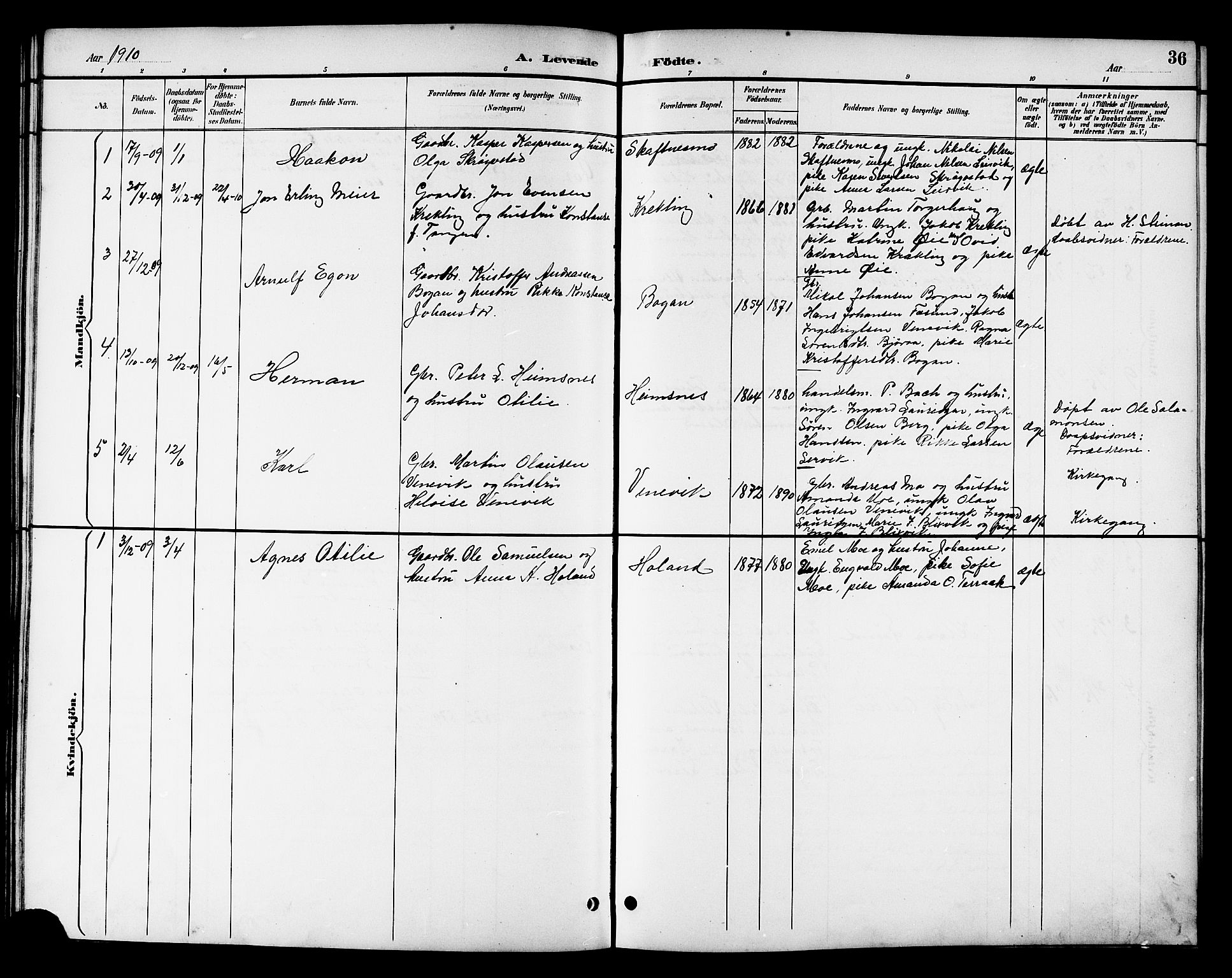 Ministerialprotokoller, klokkerbøker og fødselsregistre - Nord-Trøndelag, AV/SAT-A-1458/783/L0662: Klokkerbok nr. 783C02, 1894-1919, s. 36