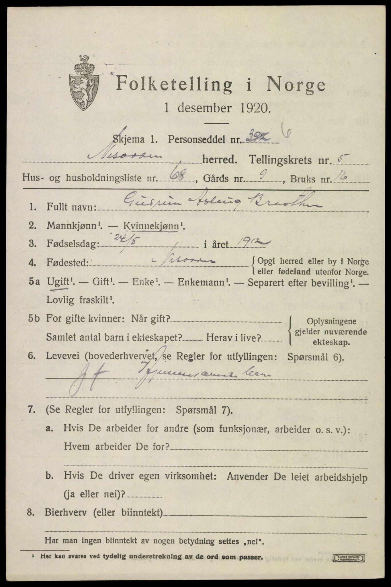 SAO, Folketelling 1920 for 0216 Nesodden herred, 1920, s. 5339