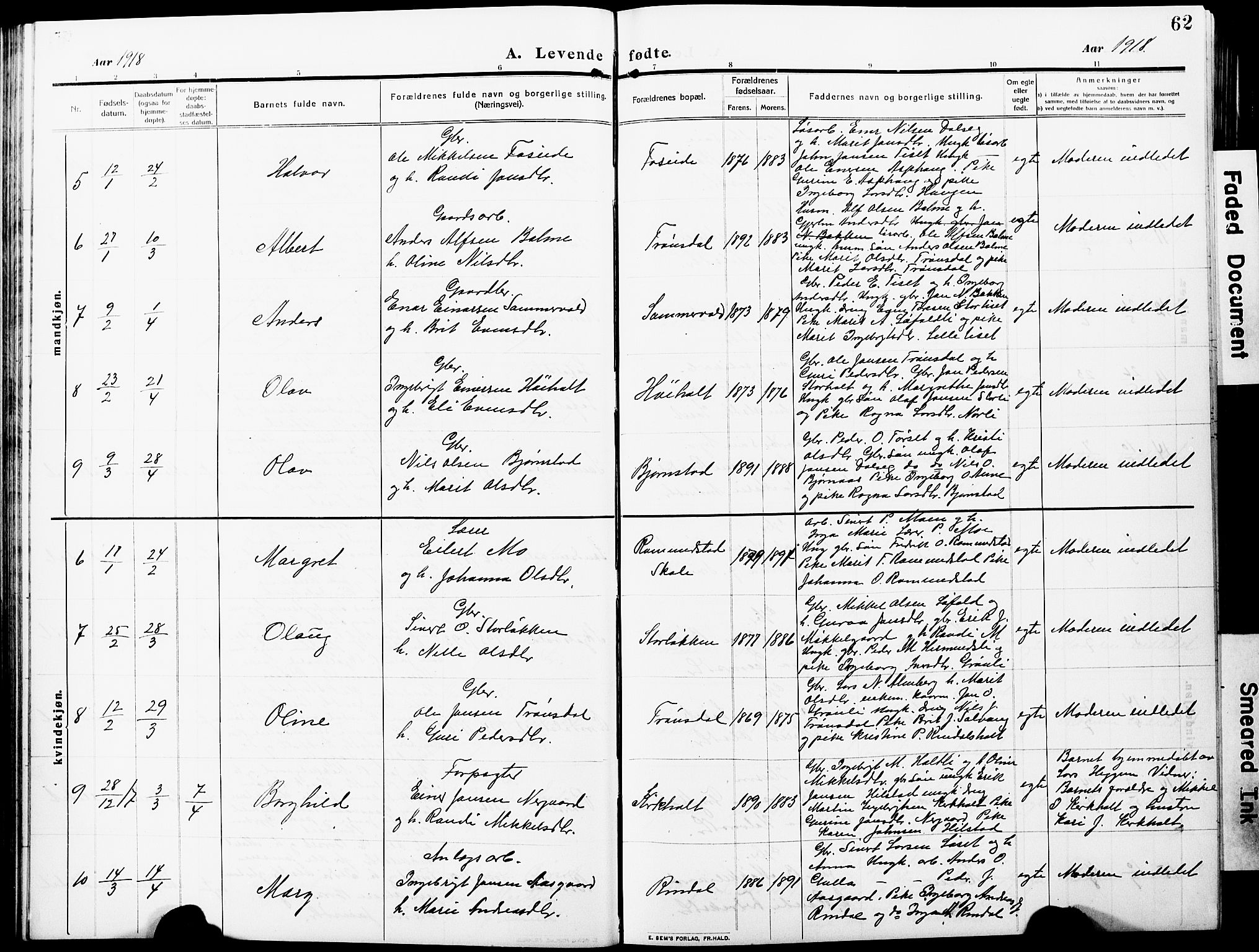 Ministerialprotokoller, klokkerbøker og fødselsregistre - Møre og Romsdal, AV/SAT-A-1454/598/L1079: Klokkerbok nr. 598C04, 1909-1927, s. 62