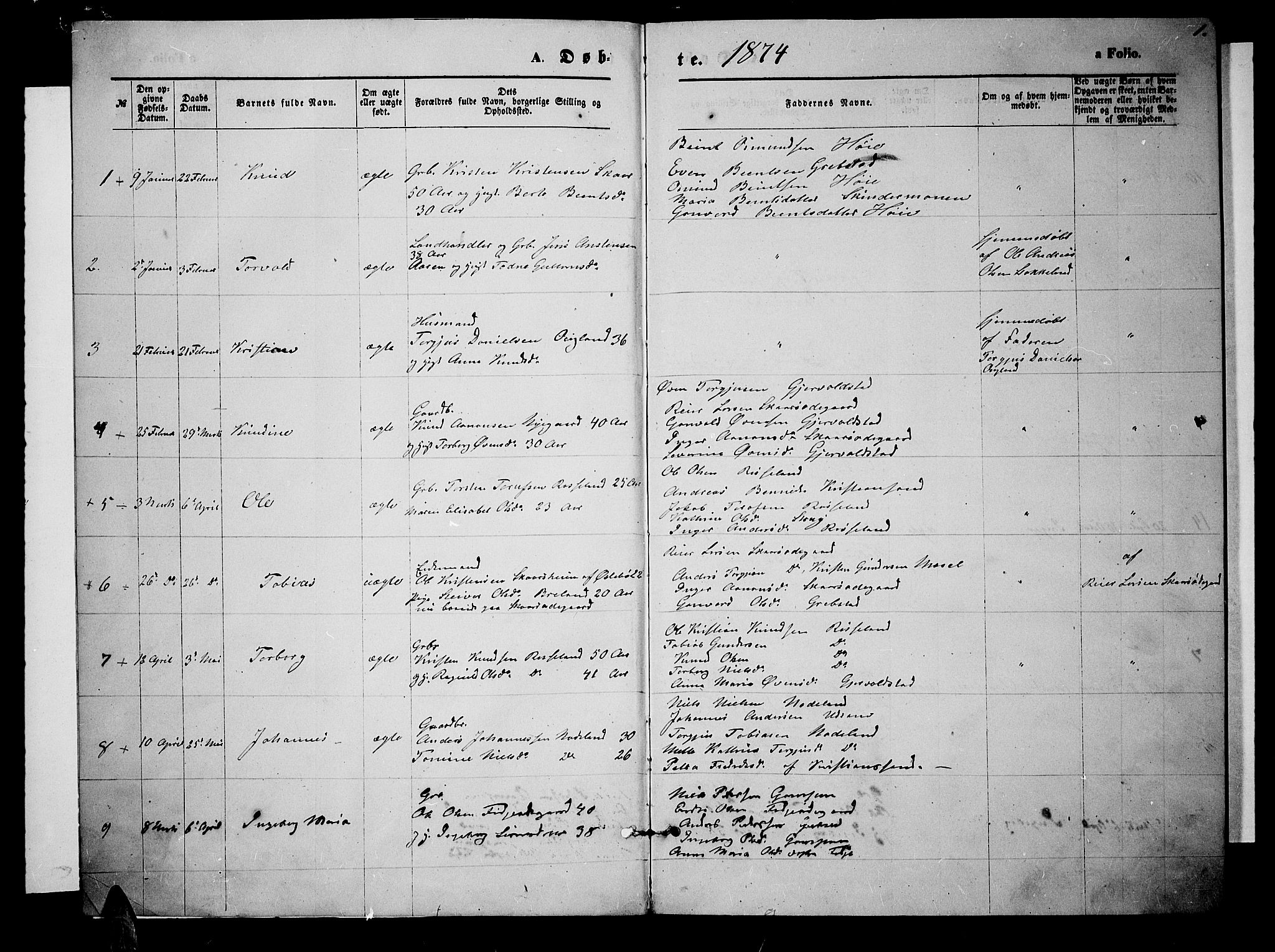 Søgne sokneprestkontor, AV/SAK-1111-0037/F/Fb/Fba/L0003: Klokkerbok nr. B 3, 1874-1887, s. 1