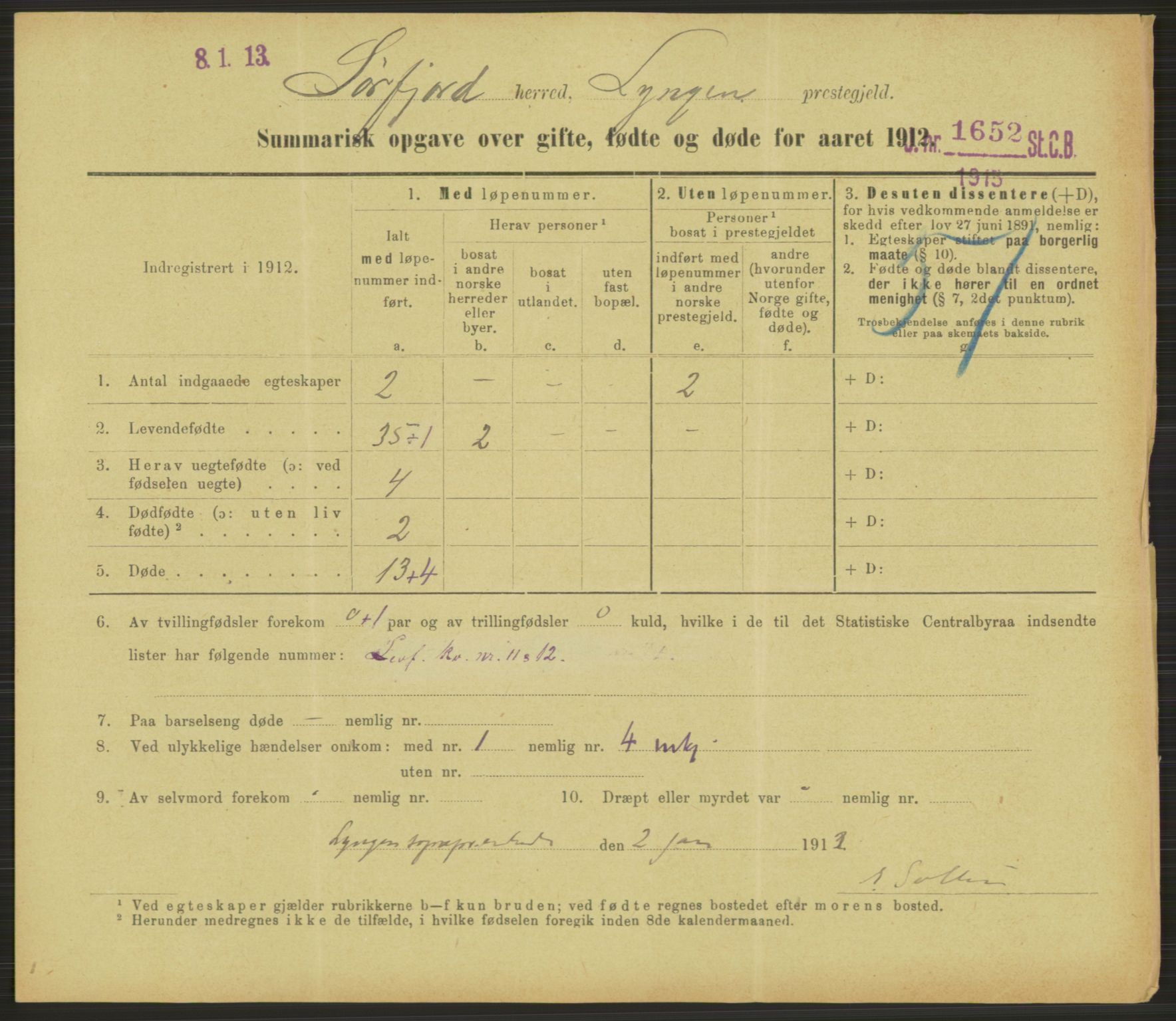 Statistisk sentralbyrå, Sosiodemografiske emner, Befolkning, RA/S-2228/D/Df/Dfb/Dfbb/L0052: Summariske oppgaver over gifte, fødte og døde for hele landet., 1912, s. 1505