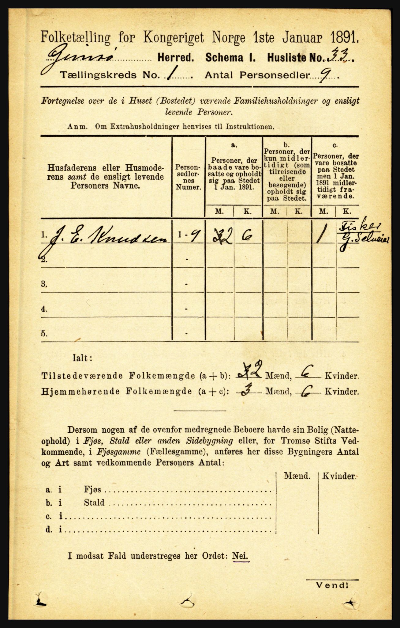 RA, Folketelling 1891 for 1864 Gimsøy herred, 1891, s. 54