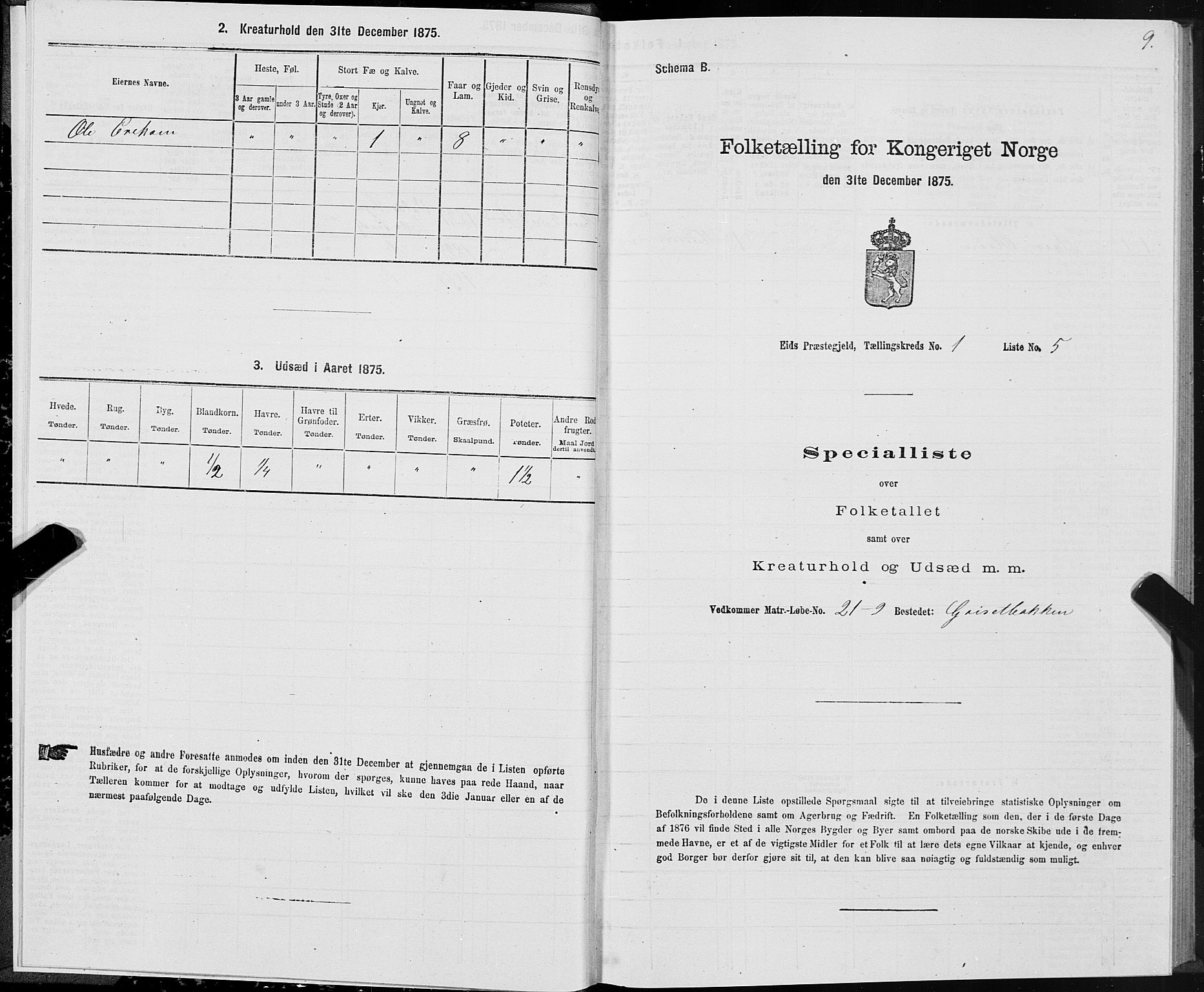 SAT, Folketelling 1875 for 1538P Eid prestegjeld, 1875, s. 1009