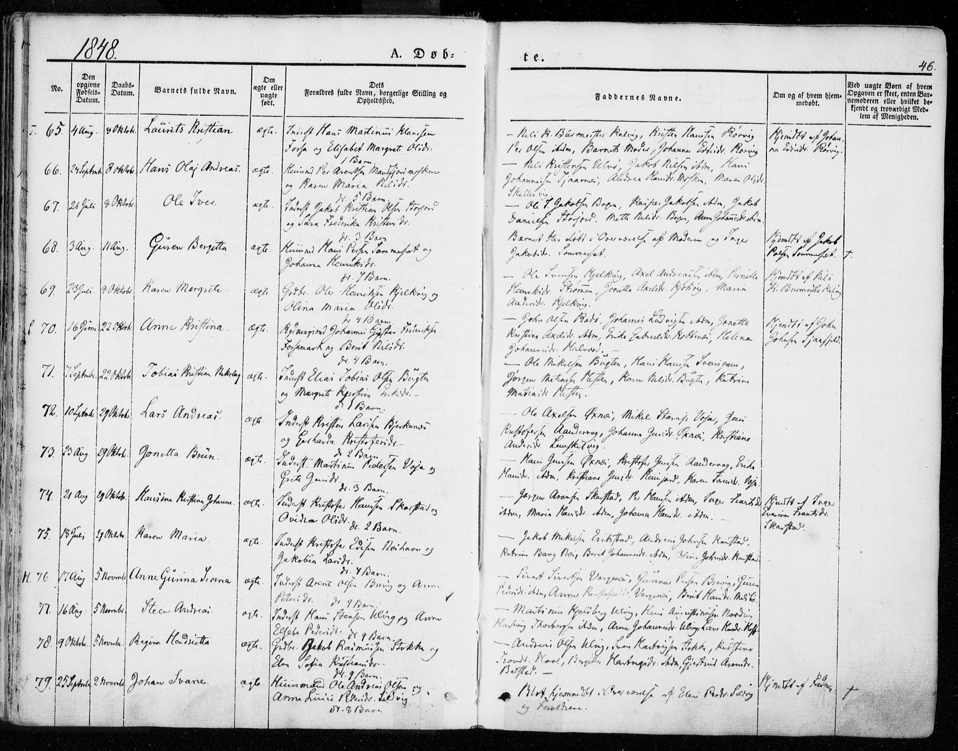 Ministerialprotokoller, klokkerbøker og fødselsregistre - Nordland, AV/SAT-A-1459/872/L1033: Ministerialbok nr. 872A08, 1840-1863, s. 46