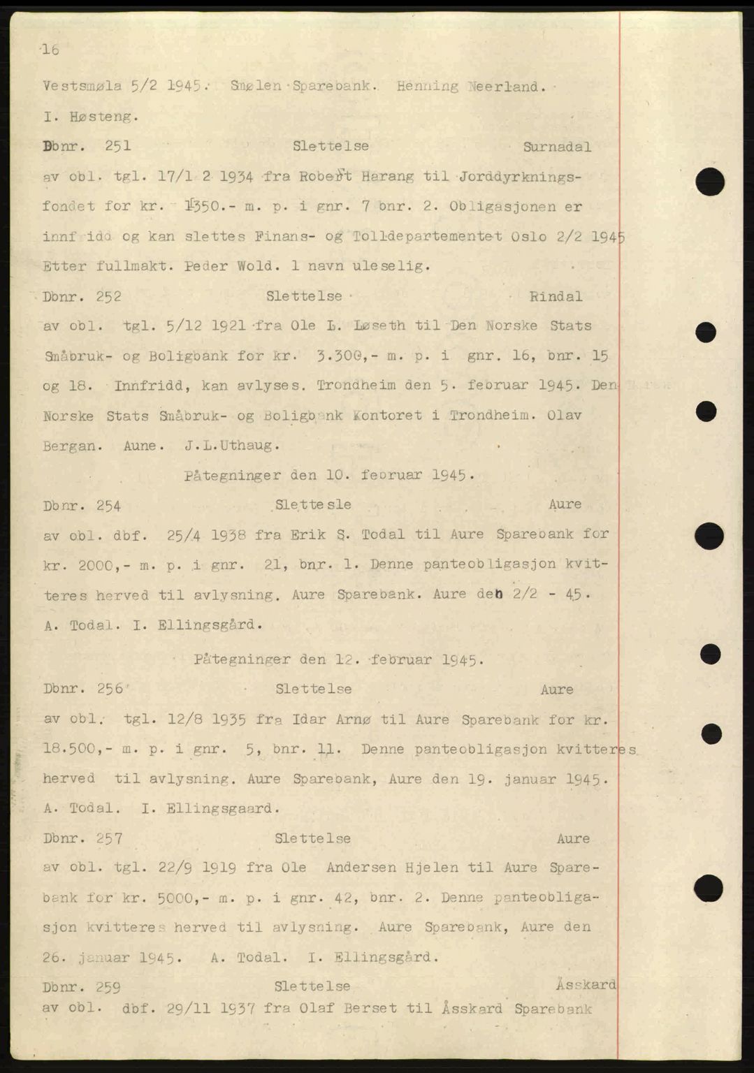 Nordmøre sorenskriveri, AV/SAT-A-4132/1/2/2Ca: Pantebok nr. C82a, 1945-1946, Dagboknr: 251/1945