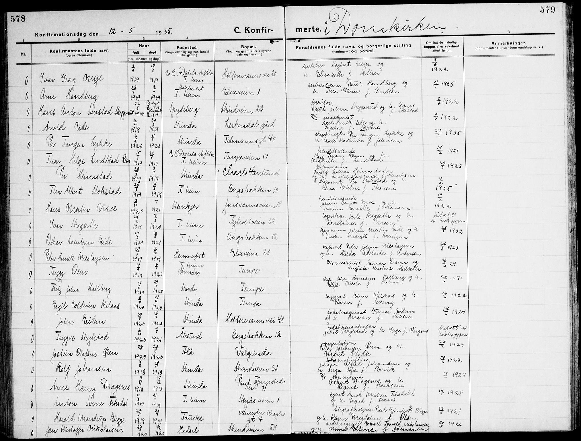 Ministerialprotokoller, klokkerbøker og fødselsregistre - Sør-Trøndelag, AV/SAT-A-1456/607/L0321: Ministerialbok nr. 607A05, 1916-1935, s. 578-579