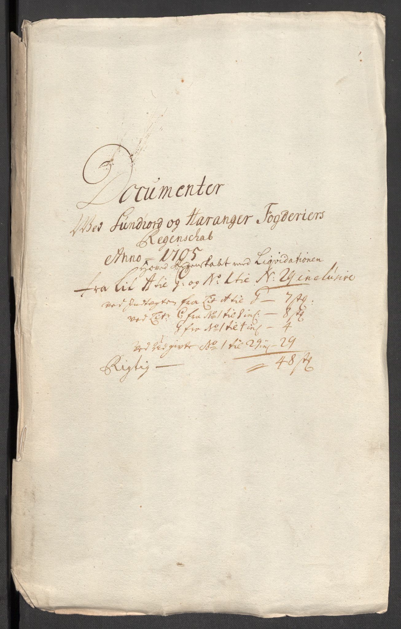 Rentekammeret inntil 1814, Reviderte regnskaper, Fogderegnskap, AV/RA-EA-4092/R48/L2983: Fogderegnskap Sunnhordland og Hardanger, 1705, s. 3