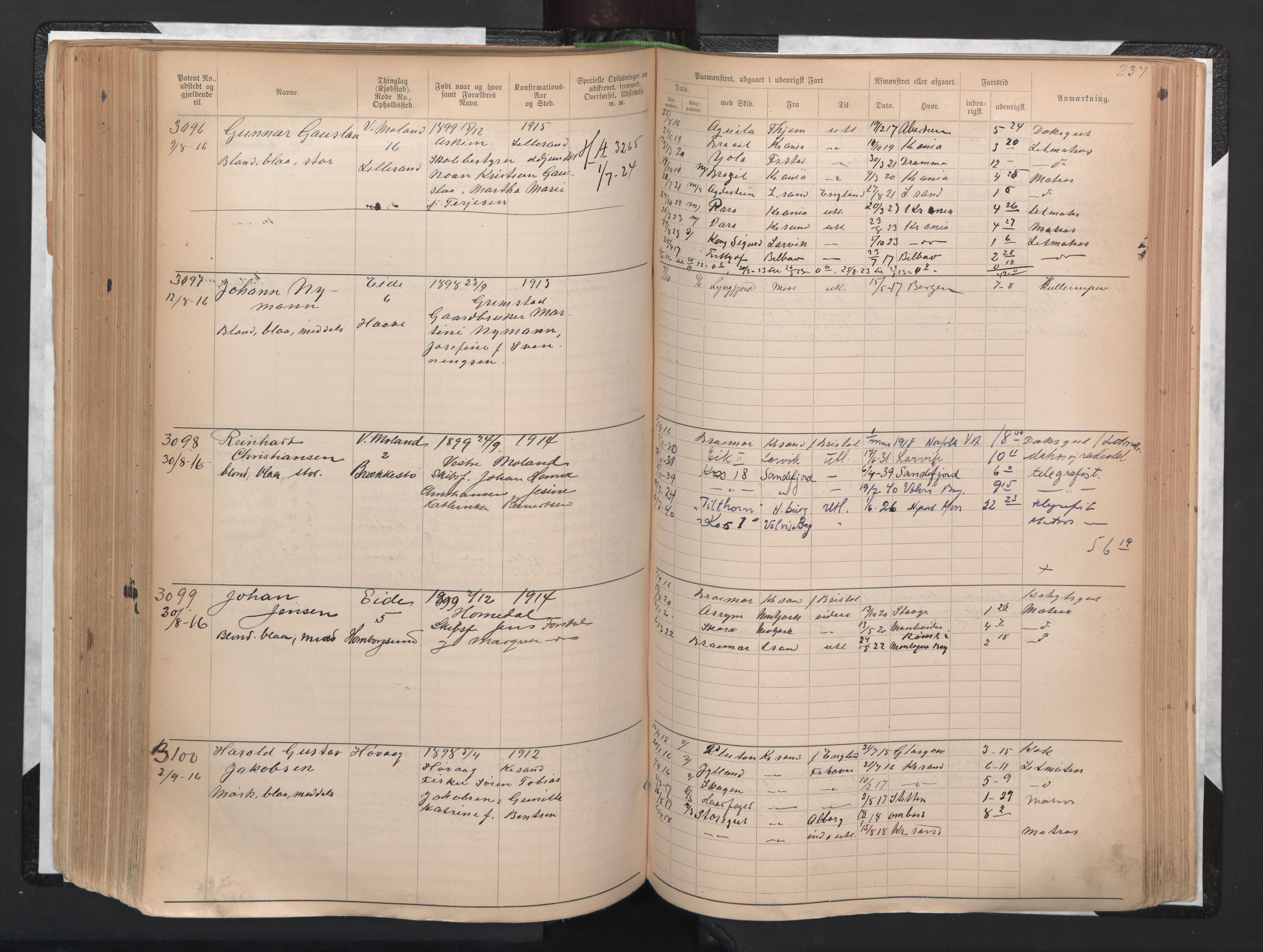 Lillesand mønstringskrets, AV/SAK-2031-0014/F/Fa/L0005: Annotasjonsrulle nr 1921-3502 med register, G-2, 1890-1948, s. 271