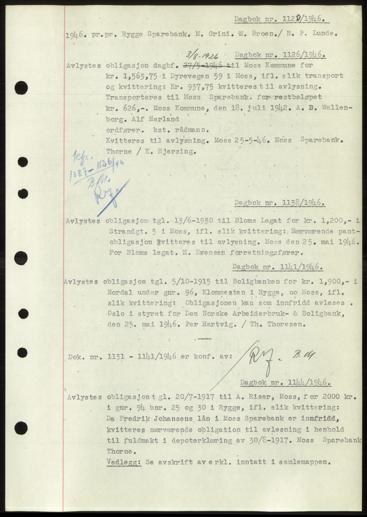 Moss sorenskriveri, SAO/A-10168: Pantebok nr. C10, 1938-1950, Dagboknr: 1120/1946