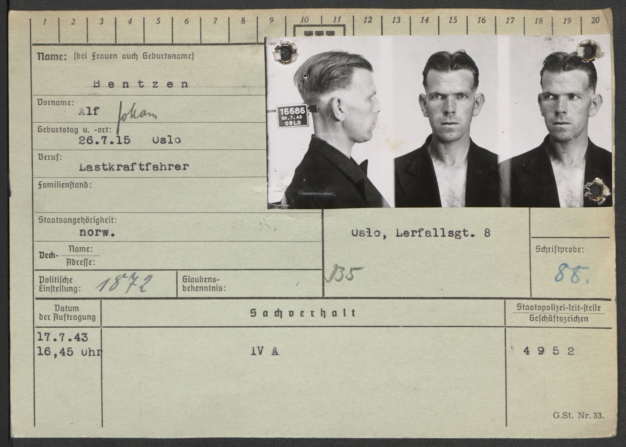 Befehlshaber der Sicherheitspolizei und des SD, RA/RAFA-5969/E/Ea/Eaa/L0001: Register over norske fanger i Møllergata 19: A-Bj, 1940-1945, s. 959