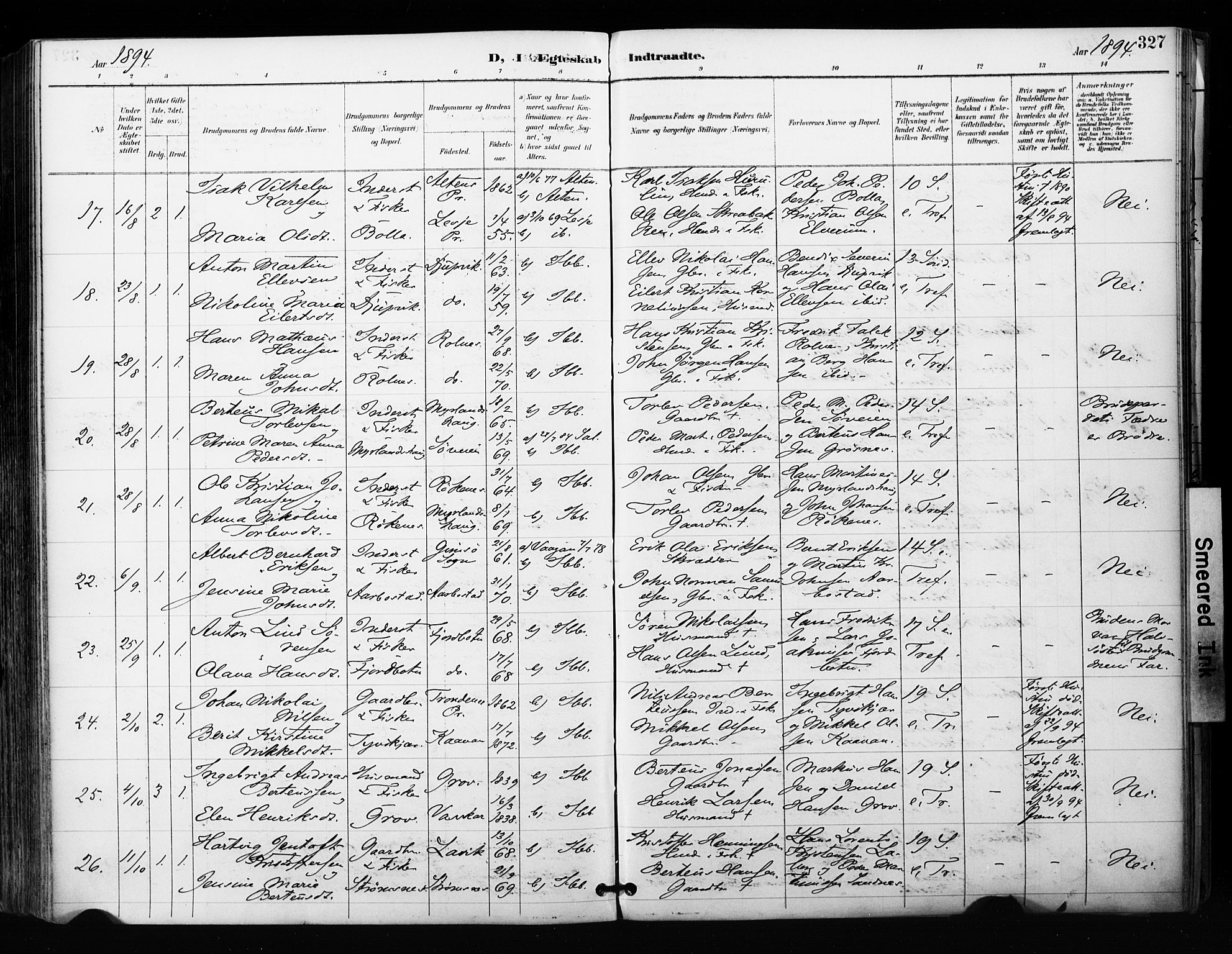 Ibestad sokneprestembete, AV/SATØ-S-0077/H/Ha/Haa/L0012kirke: Ministerialbok nr. 12, 1890-1900, s. 327