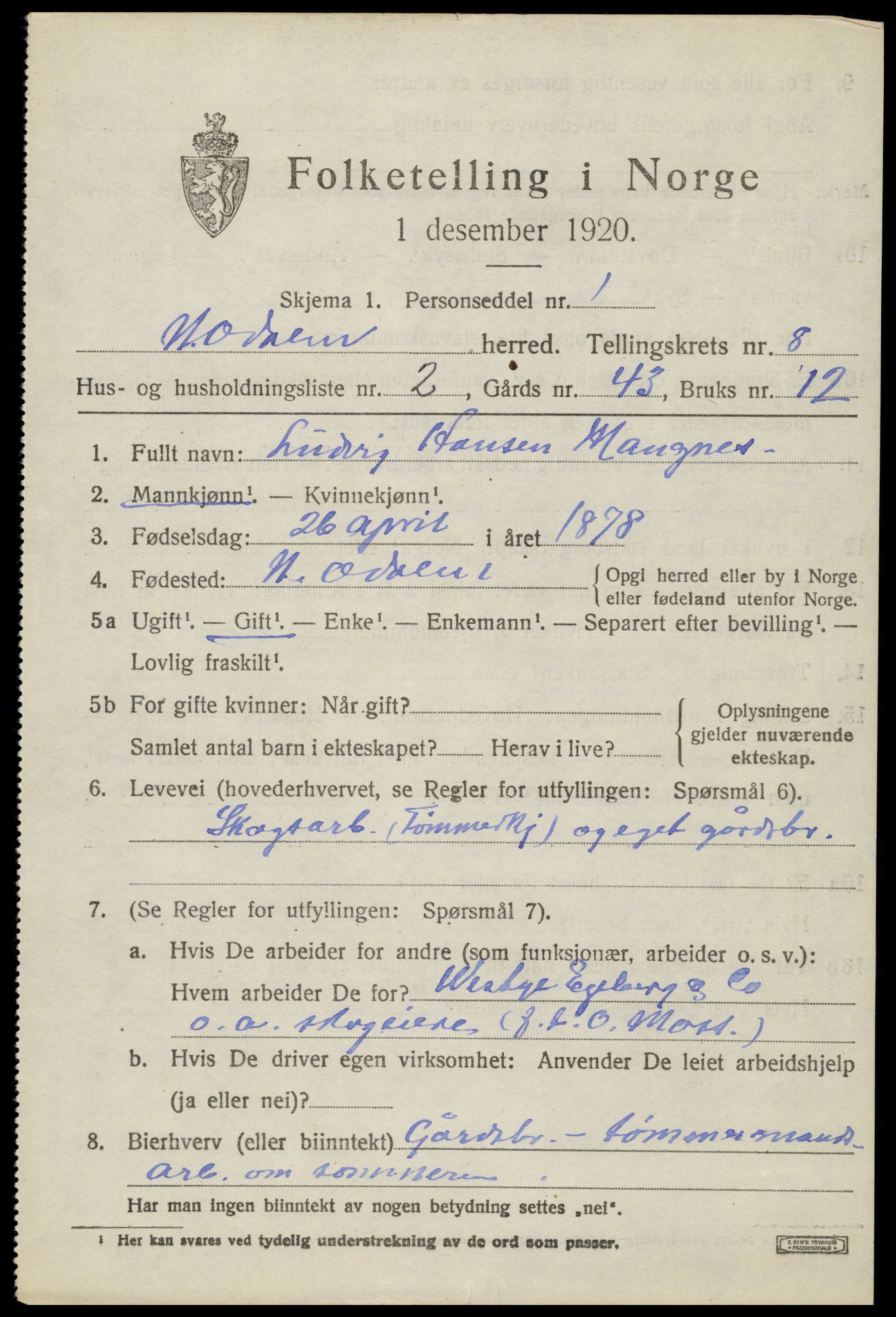 SAH, Folketelling 1920 for 0418 Nord-Odal herred, 1920, s. 7953