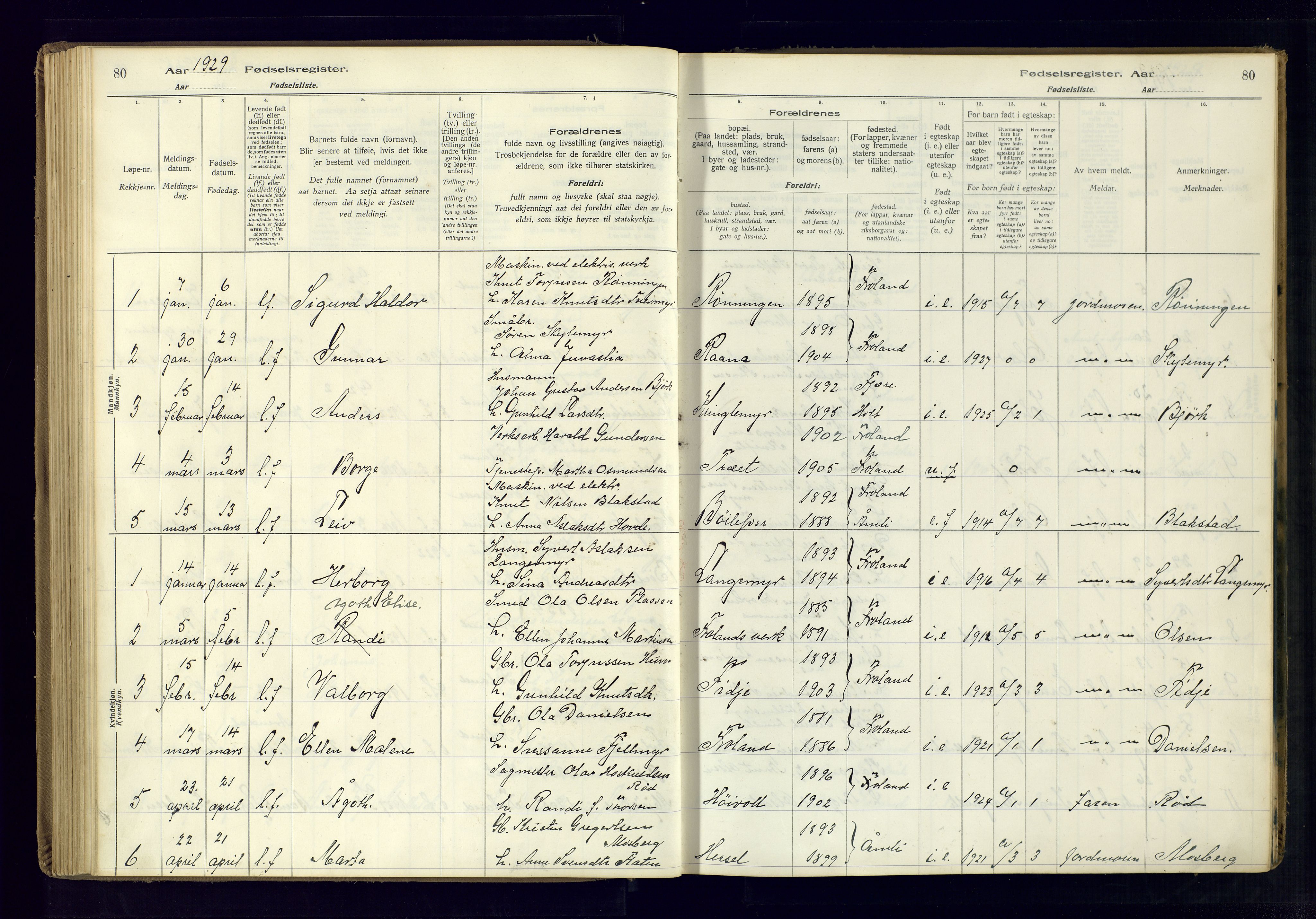 Froland sokneprestkontor, AV/SAK-1111-0013/J/Ja/L0001: Fødselsregister nr. 1, 1916-1950, s. 80