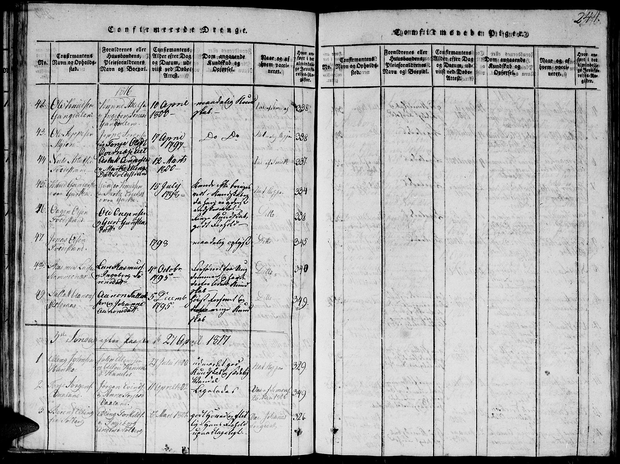 Holt sokneprestkontor, AV/SAK-1111-0021/F/Fb/L0006: Klokkerbok nr. B 6, 1813-1823, s. 244