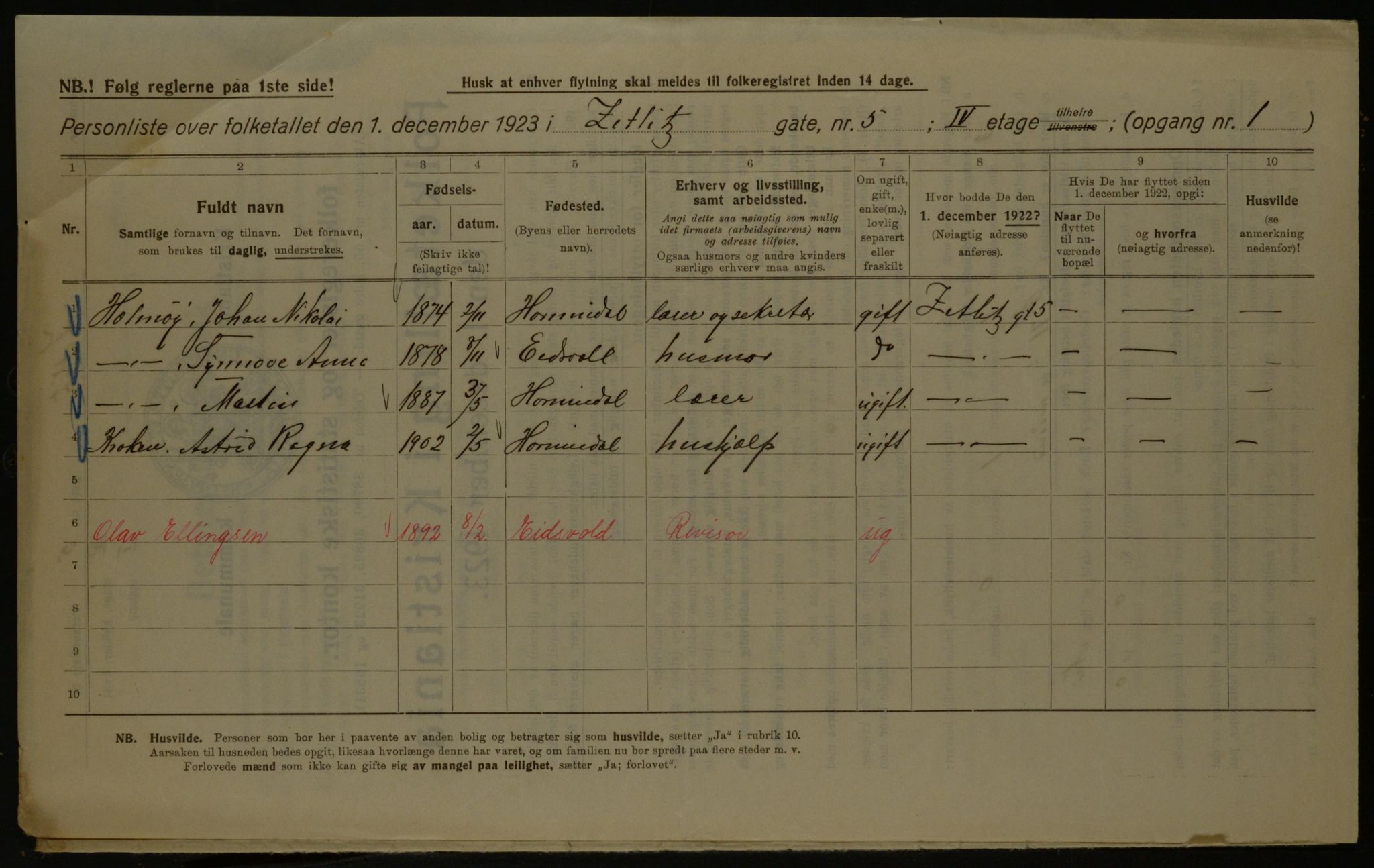 OBA, Kommunal folketelling 1.12.1923 for Kristiania, 1923, s. 141956