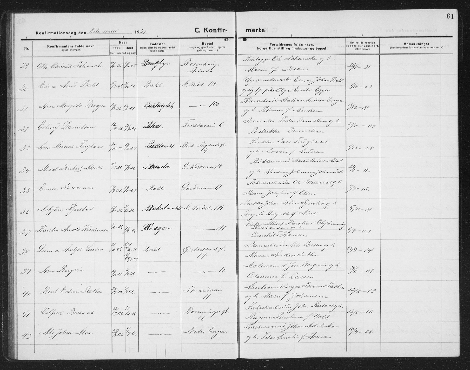 Ministerialprotokoller, klokkerbøker og fødselsregistre - Sør-Trøndelag, AV/SAT-A-1456/605/L0258: Klokkerbok nr. 605C05, 1918-1930, s. 61
