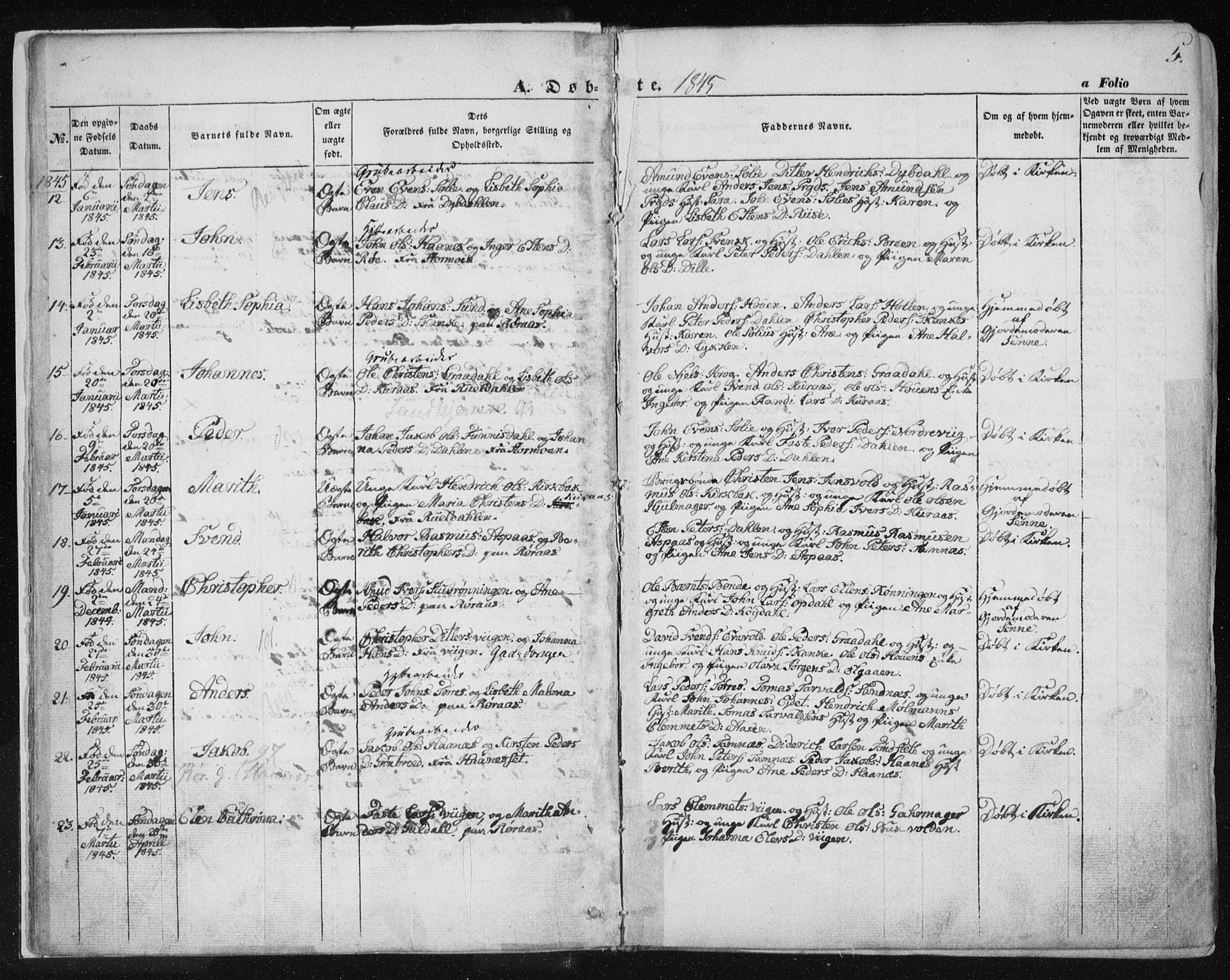 Ministerialprotokoller, klokkerbøker og fødselsregistre - Sør-Trøndelag, SAT/A-1456/681/L0931: Ministerialbok nr. 681A09, 1845-1859, s. 5