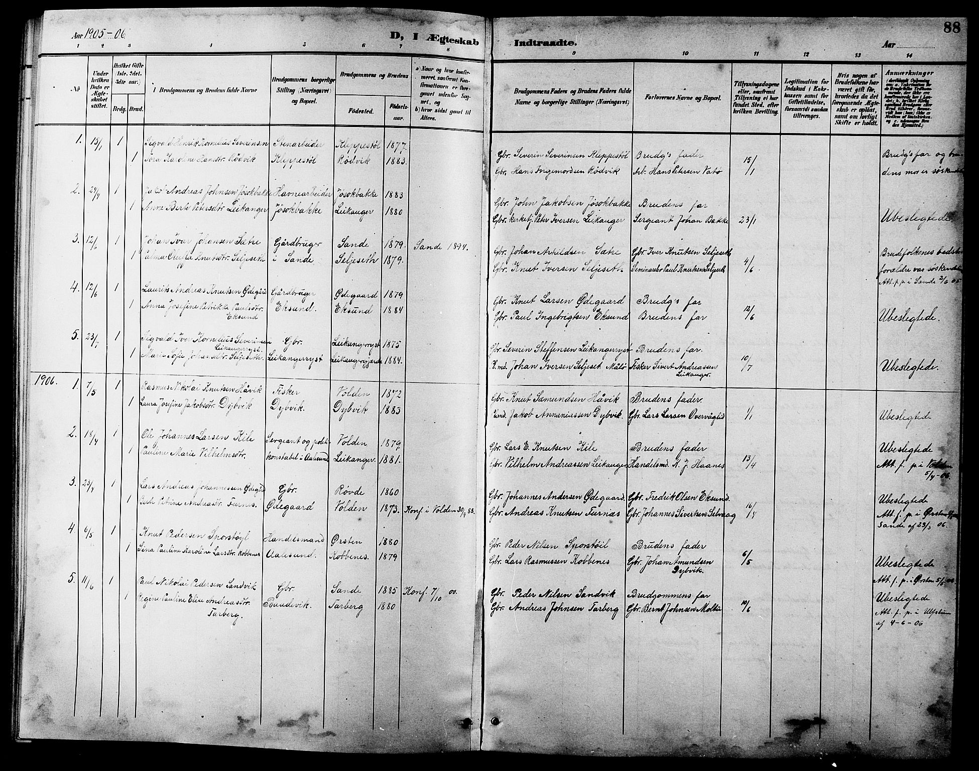 Ministerialprotokoller, klokkerbøker og fødselsregistre - Møre og Romsdal, SAT/A-1454/508/L0098: Klokkerbok nr. 508C02, 1898-1916, s. 88