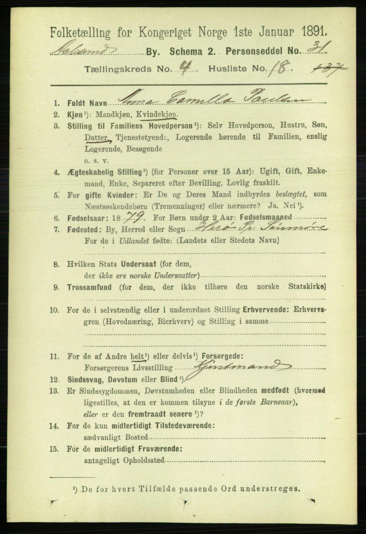 RA, Folketelling 1891 for 1501 Ålesund kjøpstad, 1891, s. 3111