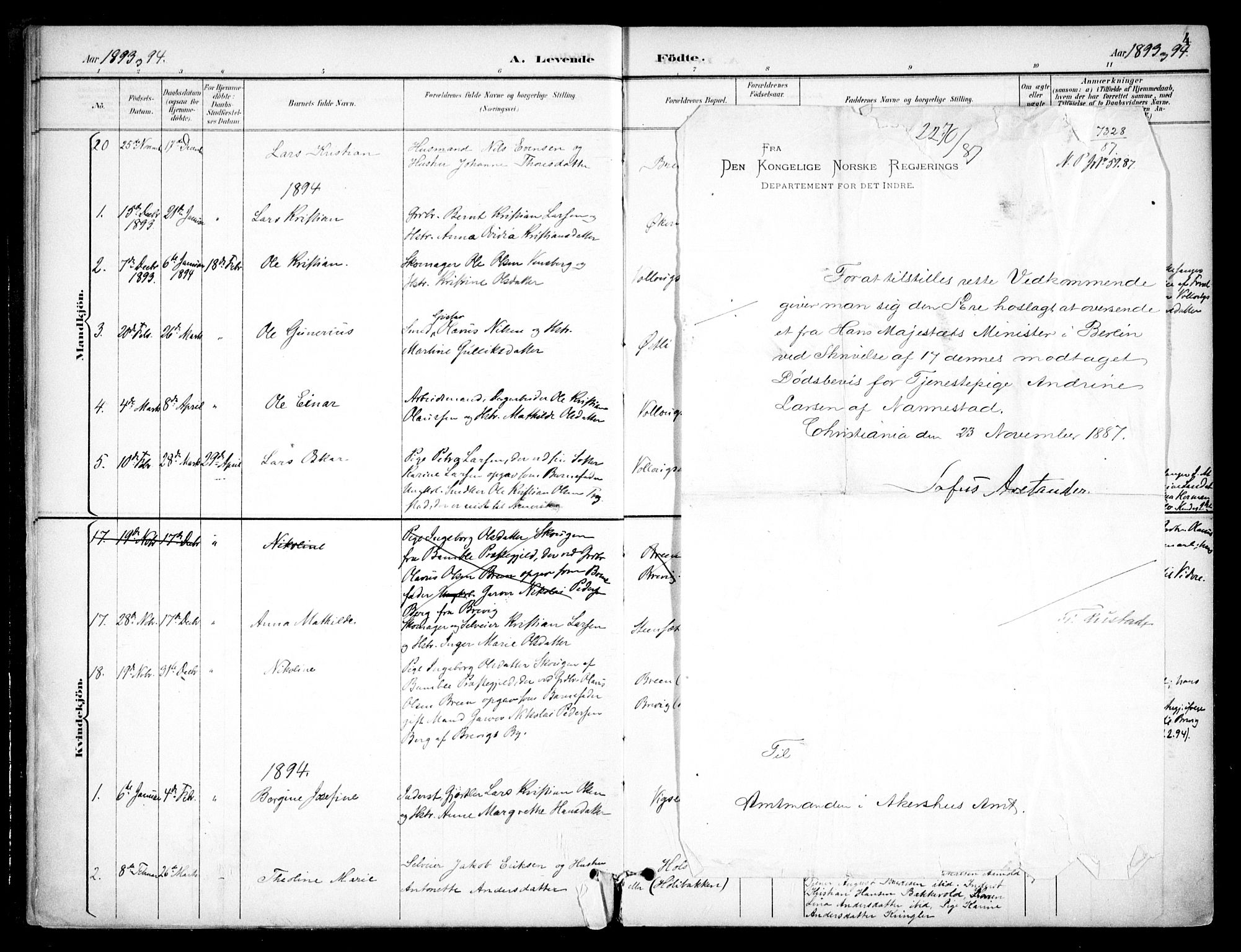 Nannestad prestekontor Kirkebøker, SAO/A-10414a/F/Fc/L0002: Ministerialbok nr. III 2, 1893-1907, s. 4