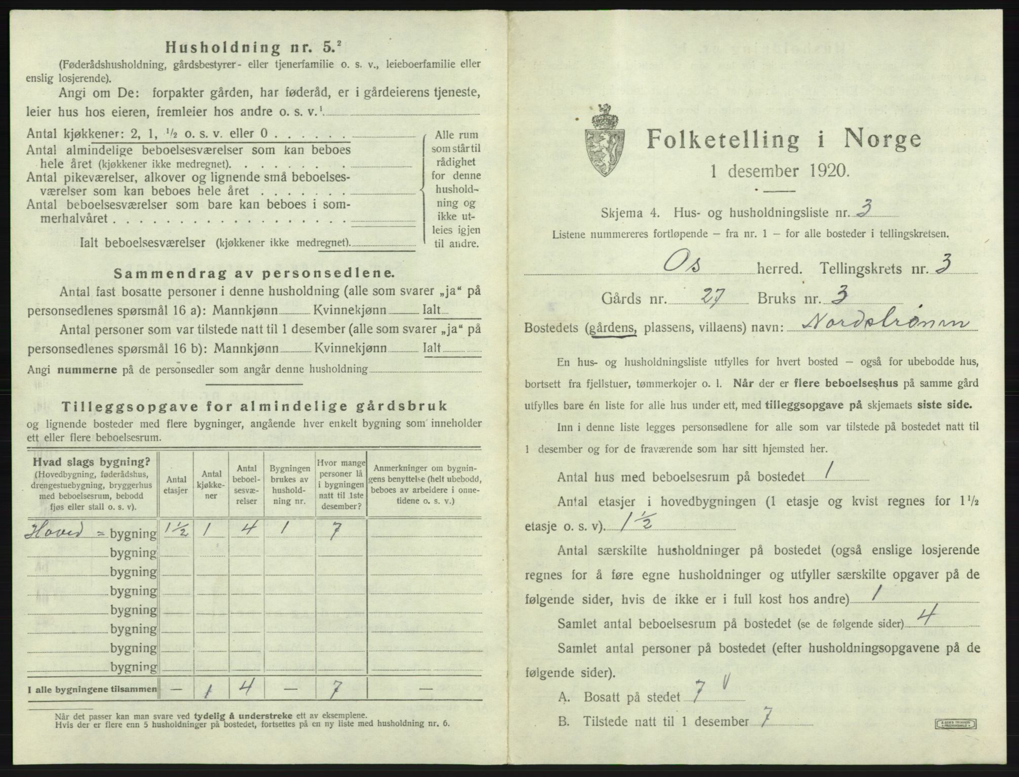 SAB, Folketelling 1920 for 1243 Os herred, 1920, s. 258