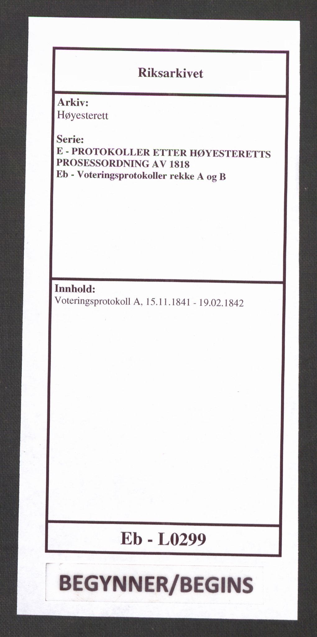 Høyesterett, RA/S-1002/E/Eb/Ebb/L0033/0002: Voteringsprotokoller / Voteringsprotokoll, 1841-1842