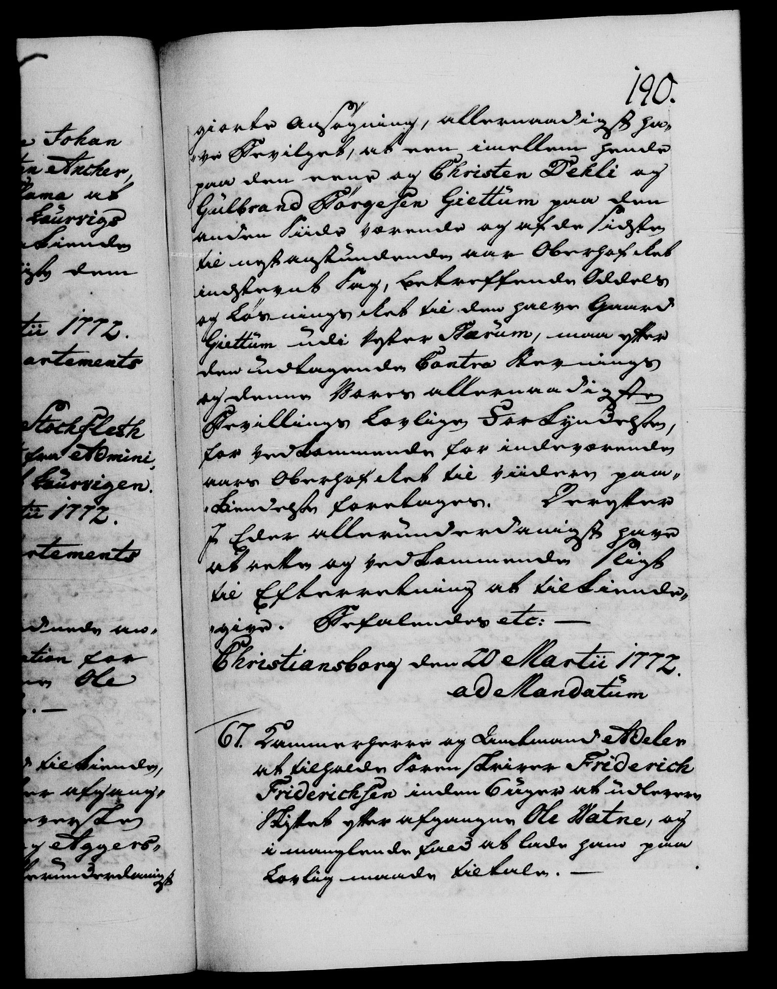 Danske Kanselli 1572-1799, AV/RA-EA-3023/F/Fc/Fca/Fcab/L0040: Norske tegnelser "Norske eller 3. depts. missiver", 1771-1773, s. 190a