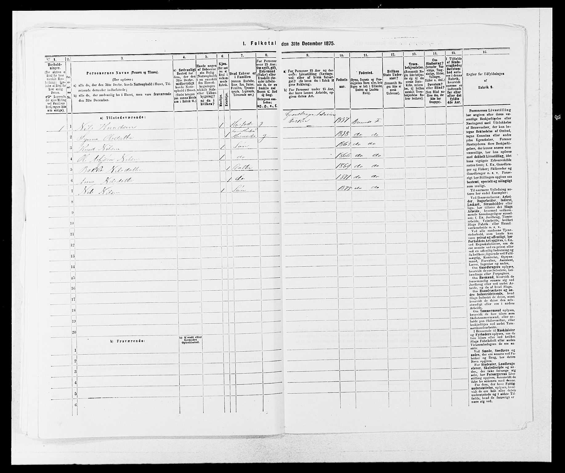 SAB, Folketelling 1875 for 1218P Finnås prestegjeld, 1875, s. 1100