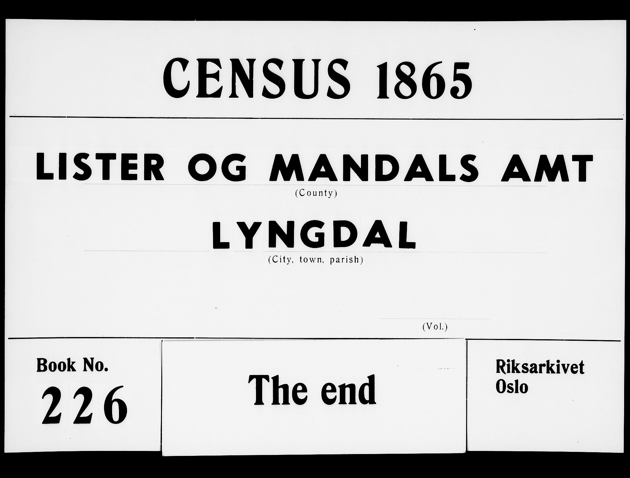 RA, Folketelling 1865 for 1032P Lyngdal prestegjeld, 1865, s. 256