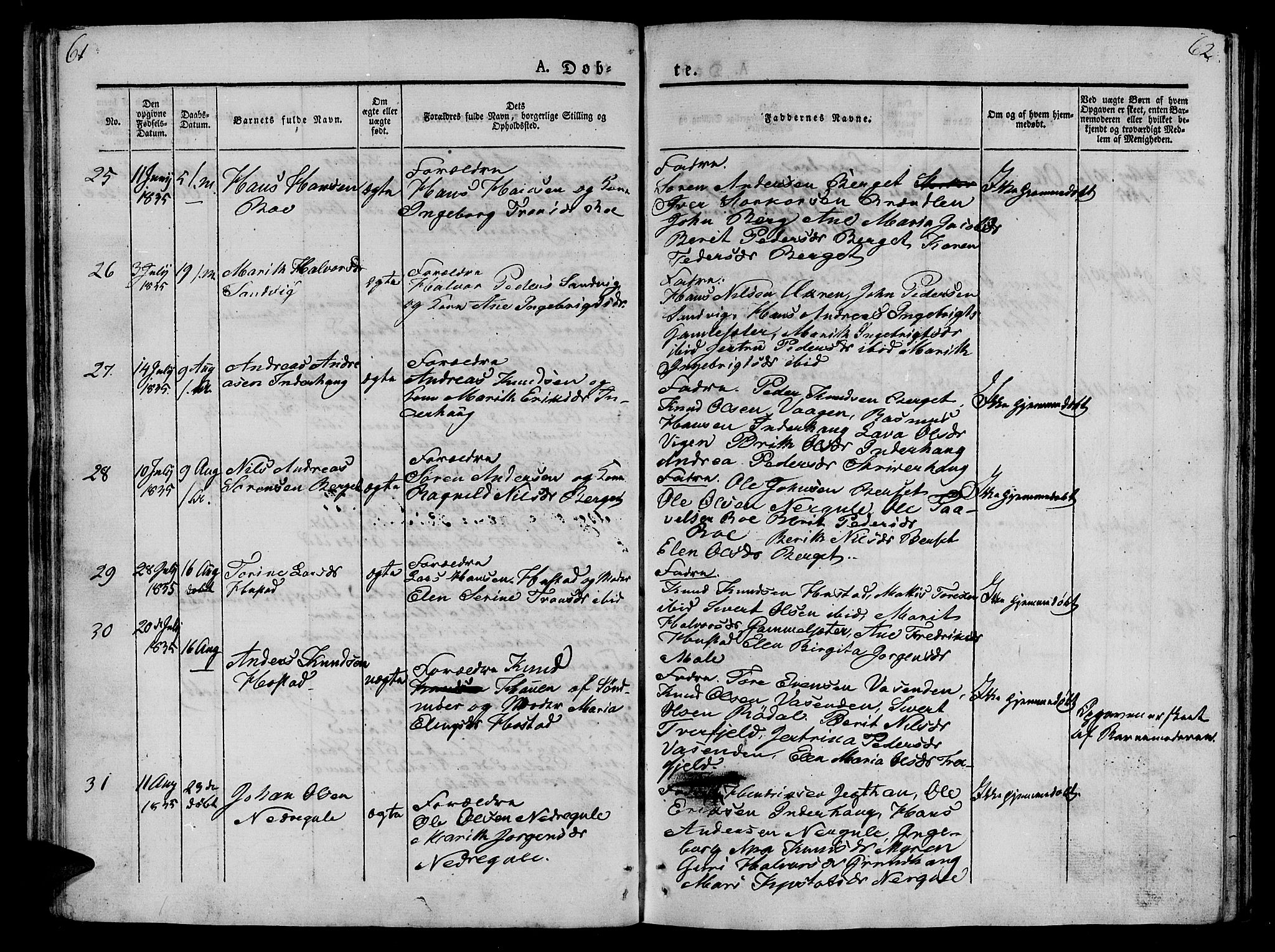 Ministerialprotokoller, klokkerbøker og fødselsregistre - Møre og Romsdal, AV/SAT-A-1454/566/L0765: Ministerialbok nr. 566A04, 1829-1841, s. 61-62